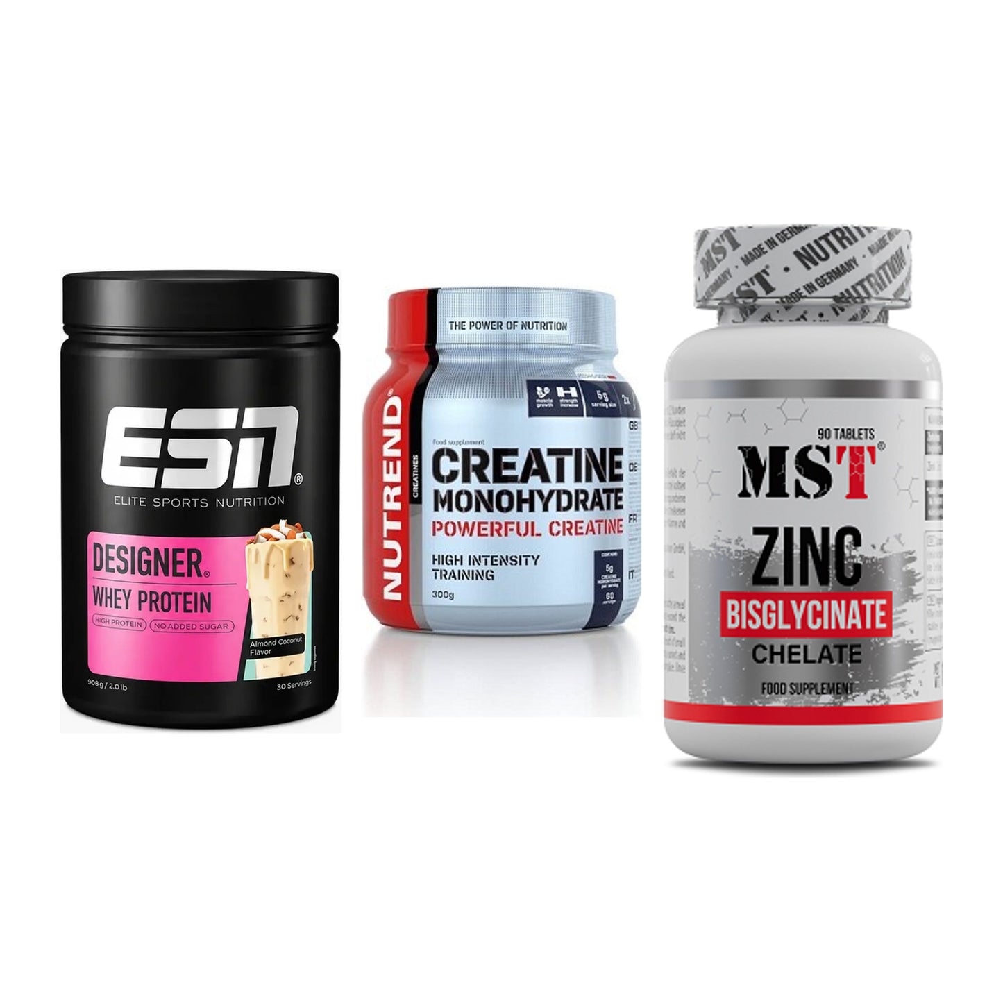 Einsteiger-Set: ESN Designer + Nutrend Creatine + MST Zinc Chelate – alle enthaltenen Artikel