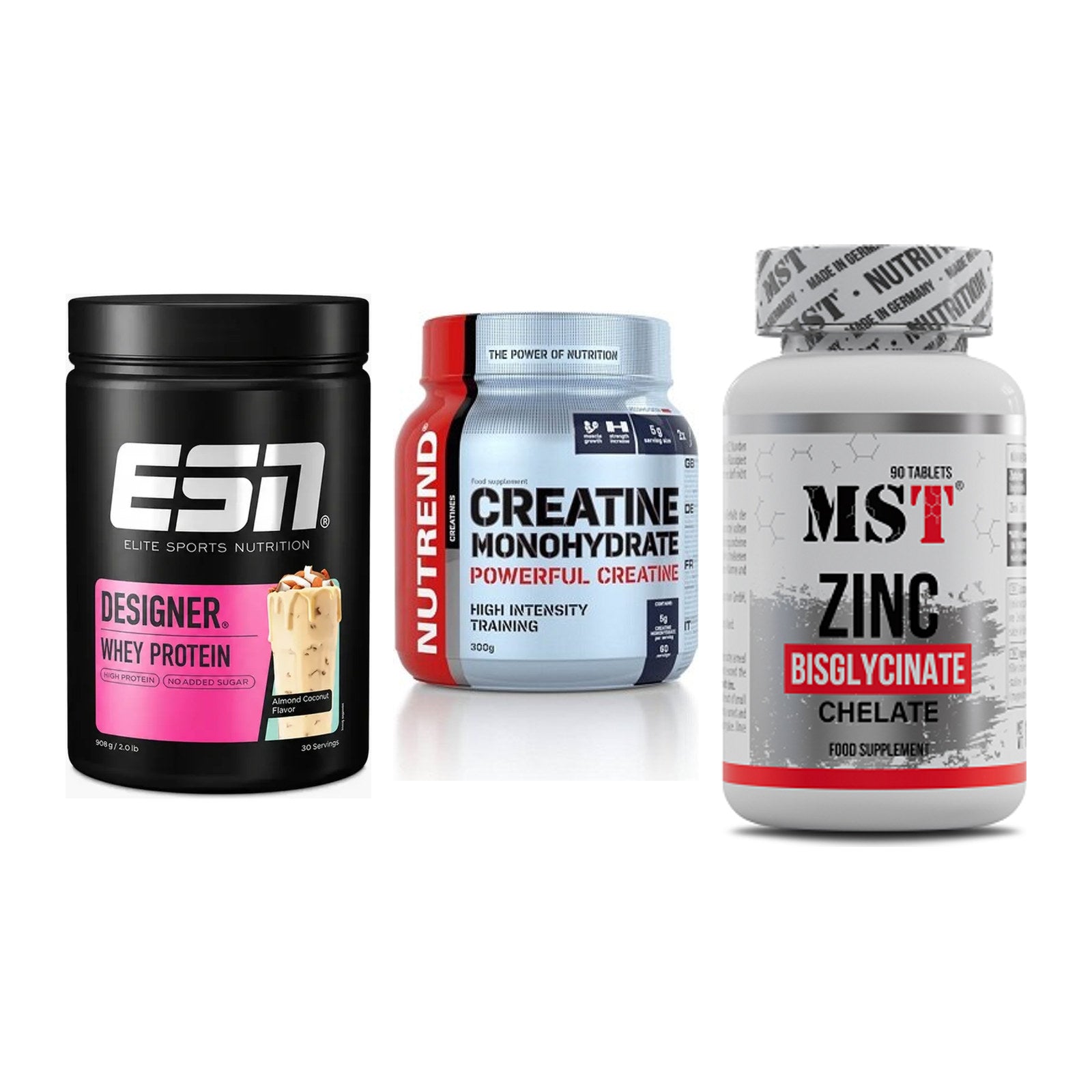 Einsteiger-Set: ESN Designer + Nutrend Creatine + MST Zinc Chelate – alle enthaltenen Artikel