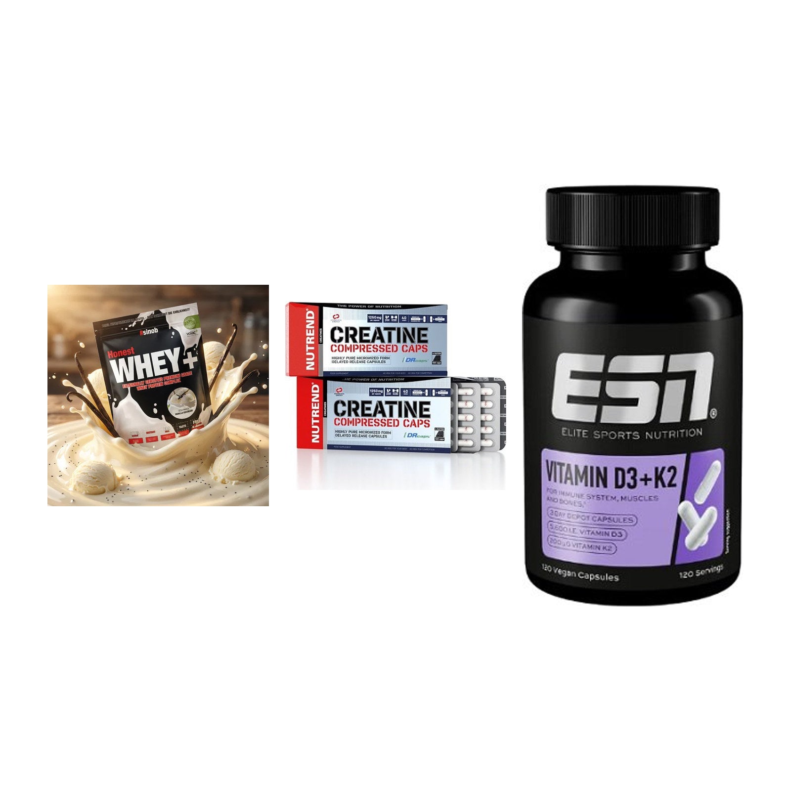 Einsteiger-Set: Sinob Honest + Nutrend Creatine + ESN Vitamin D3 – alle enthaltenen Artikel