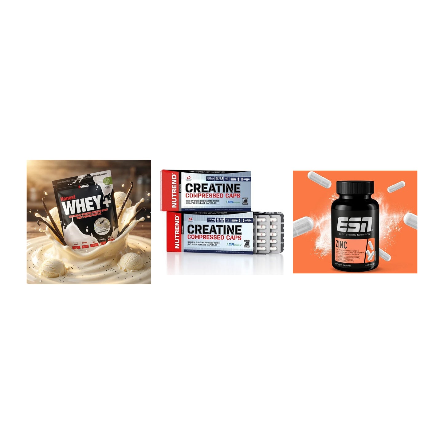 Einsteiger-Set: Sinob Honest + Nutrend Creatine + ESN Zinc – alle enthaltenen Artikel