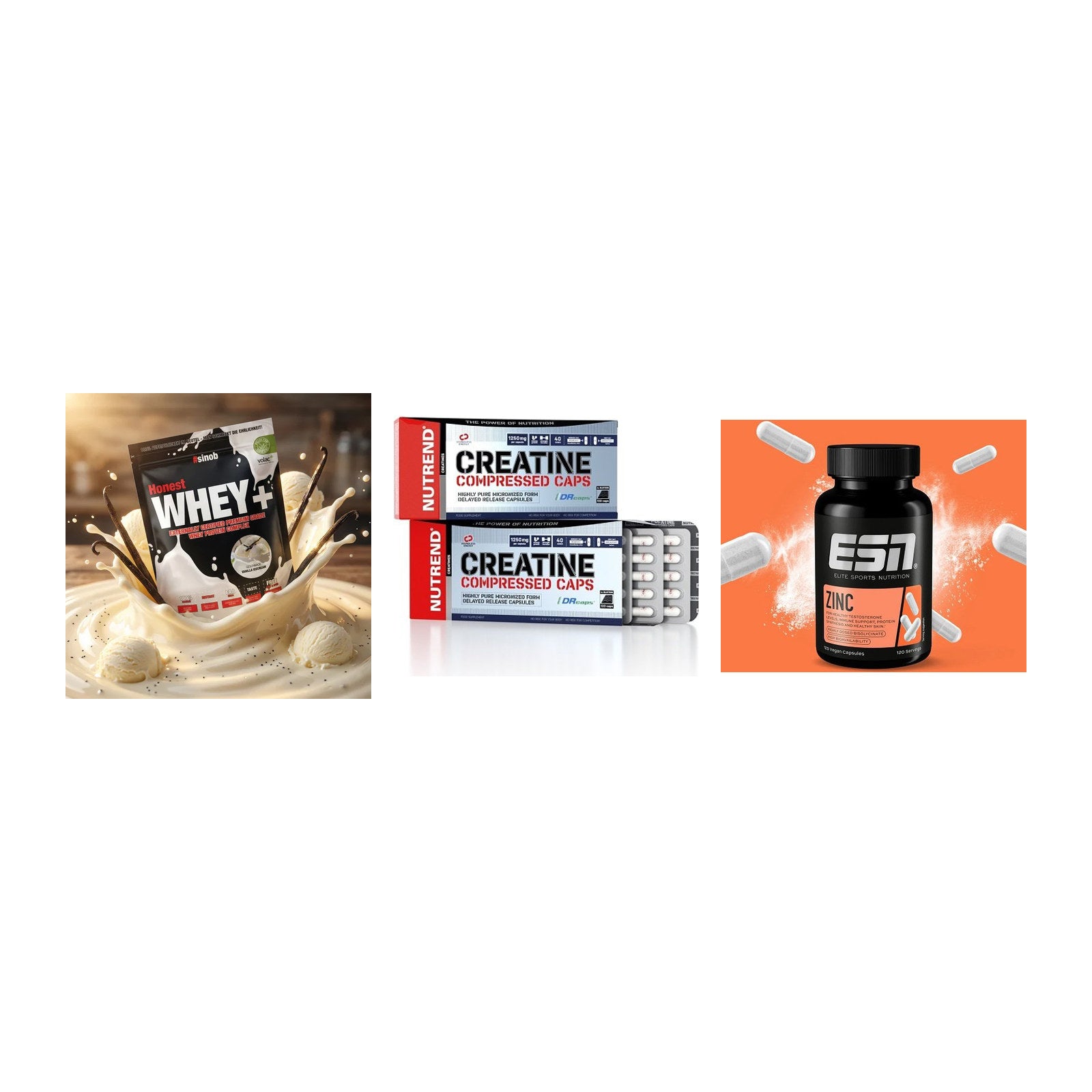 Einsteiger-Set: Sinob Honest + Nutrend Creatine + ESN Zinc – alle enthaltenen Artikel
