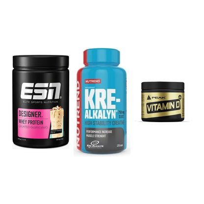 Einsteiger-Set: ESN Designer + Nutrend Kre-Alka + Peak Vitamin D – alle enthaltenen Artikel