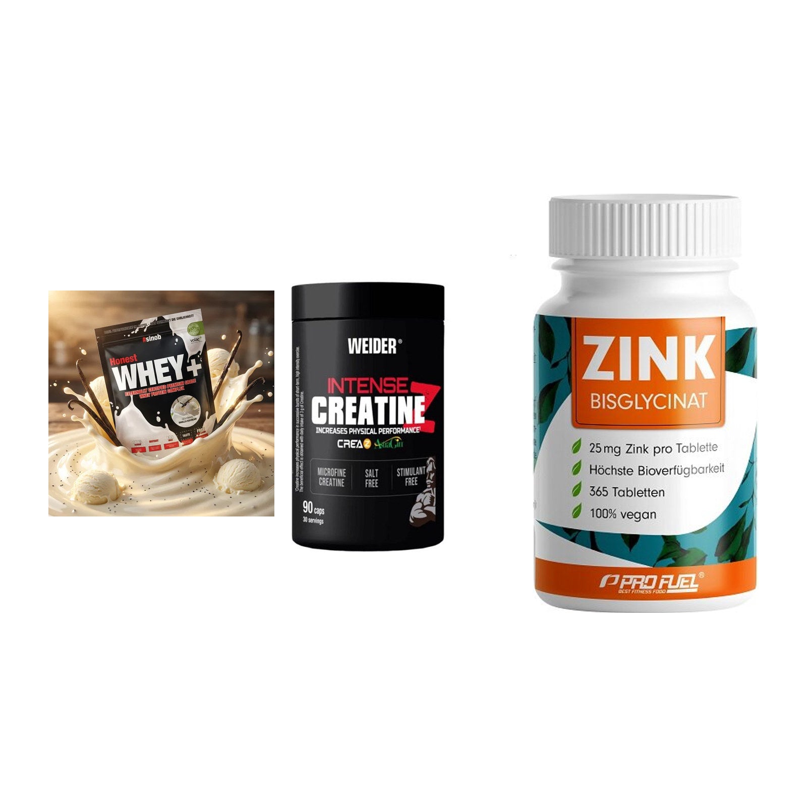 Einsteiger-Set: Sinob Honest + Weider Intense + ProFuel Zink – alle enthaltenen Artikel