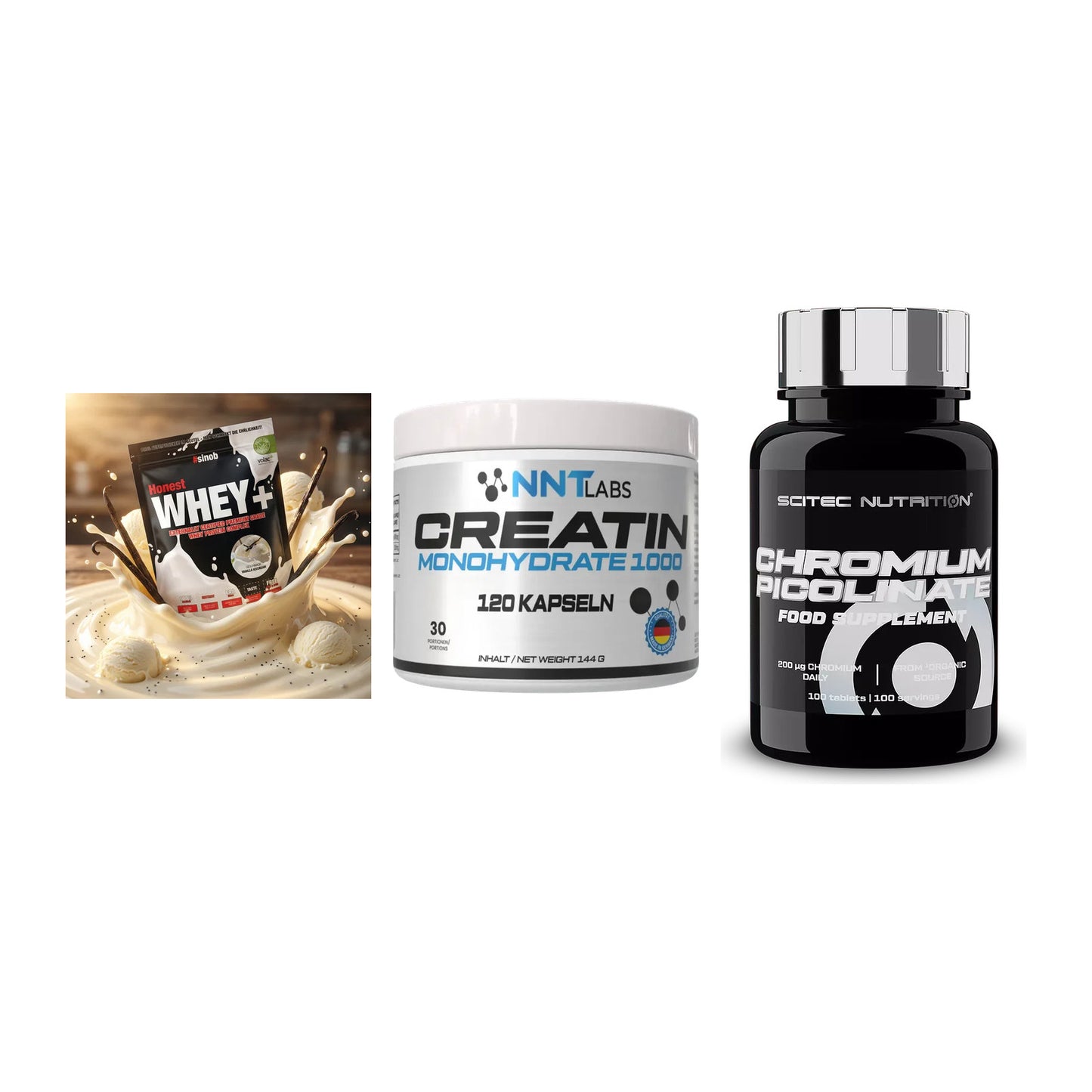 Einsteiger-Set: Sinob Honest + NNT Creatin 1000 + Scitec Chromium – alle enthaltenen Artikel