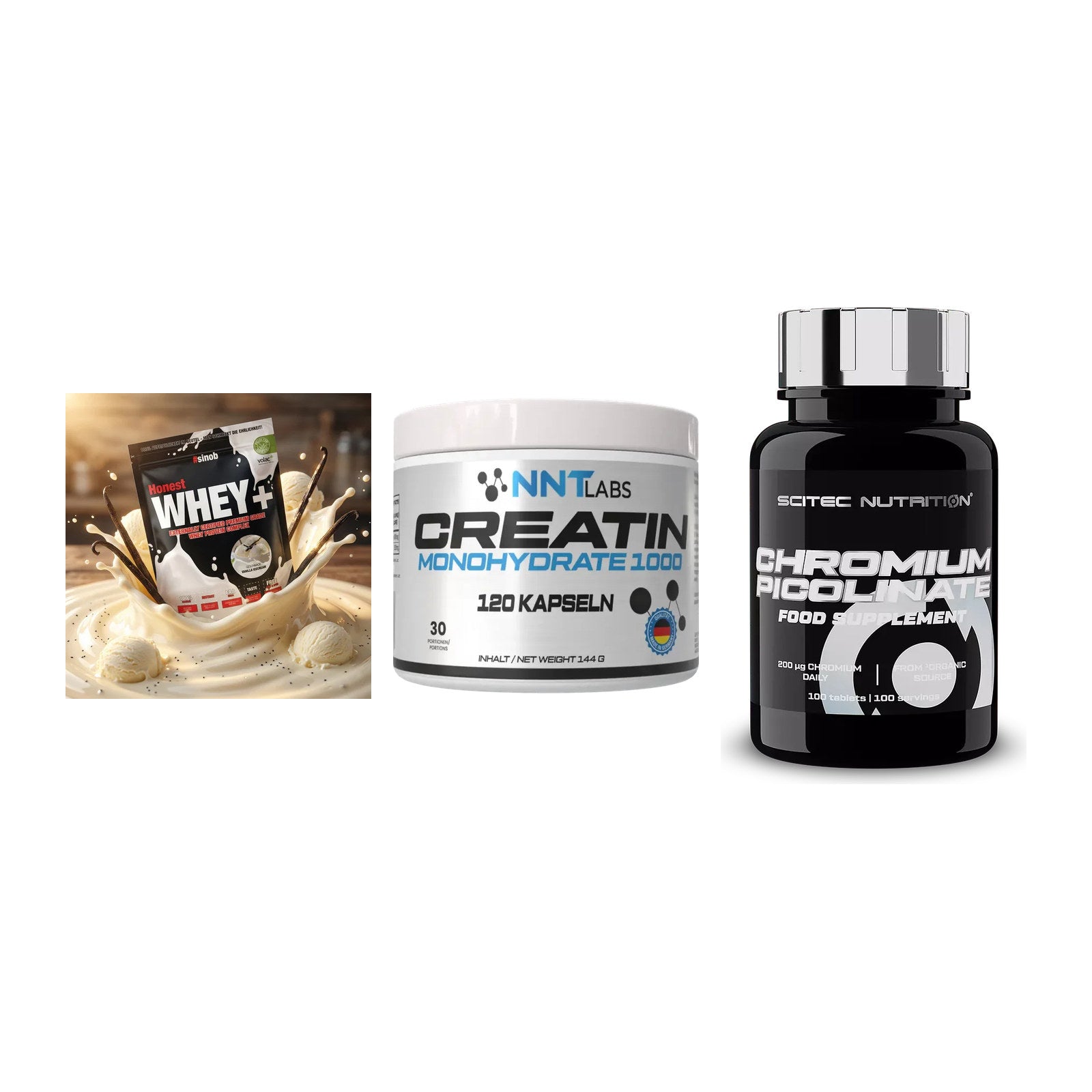 Einsteiger-Set: Sinob Honest + NNT Creatin 1000 + Scitec Chromium – alle enthaltenen Artikel