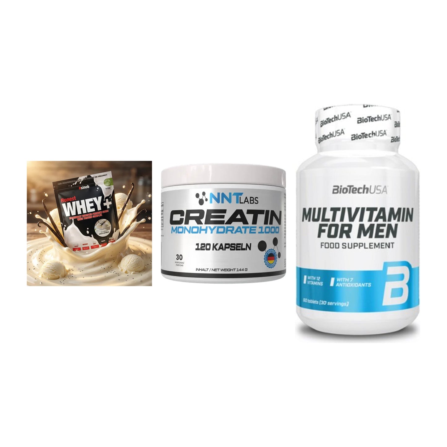 Einsteiger-Set: Sinob Honest + NNT Creatin 1000 + BioTech Multivit – alle enthaltenen Artikel