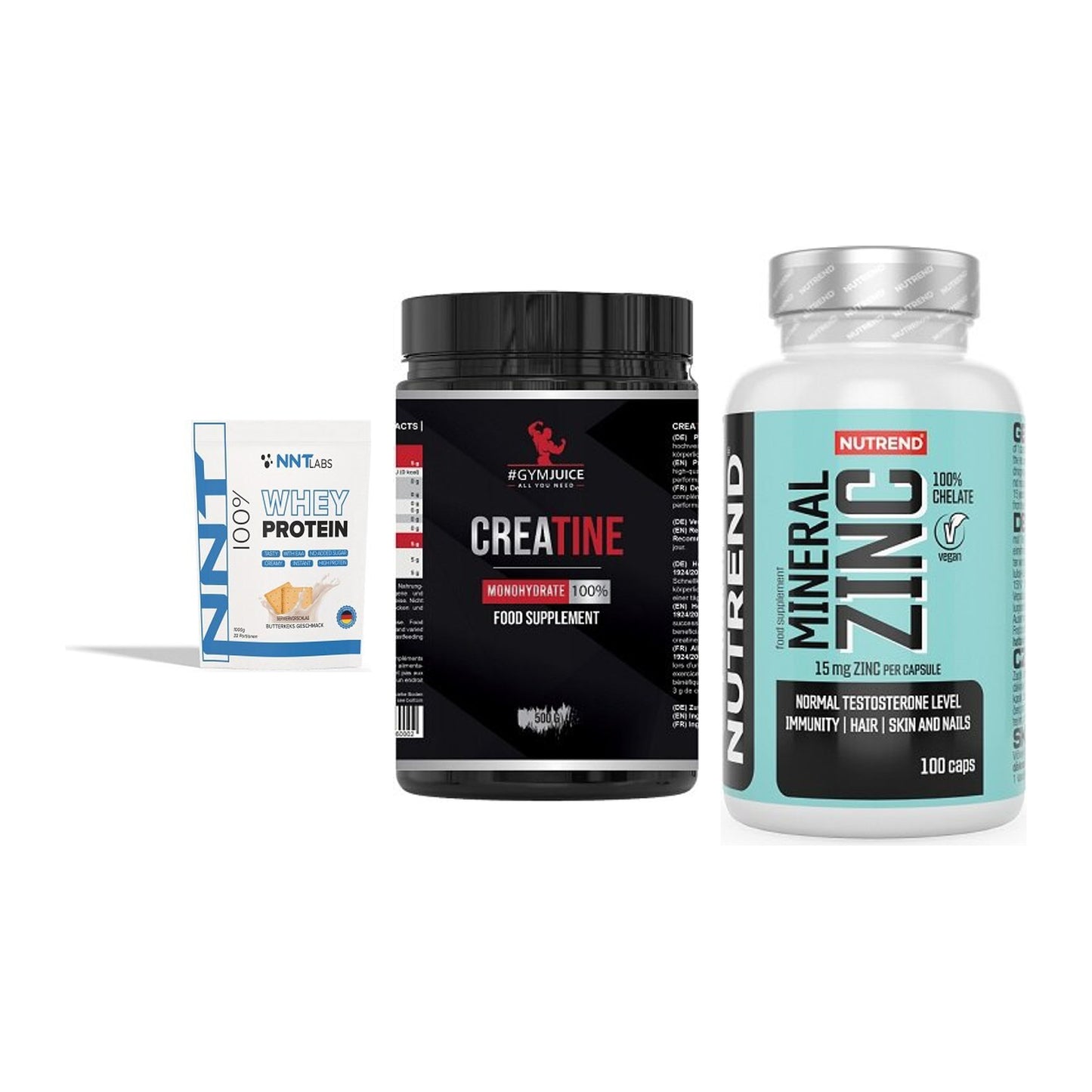 Einsteiger-Set: NNT Whey + #GYMJUICE + Nutrend Zinc – alle enthaltenen Artikel