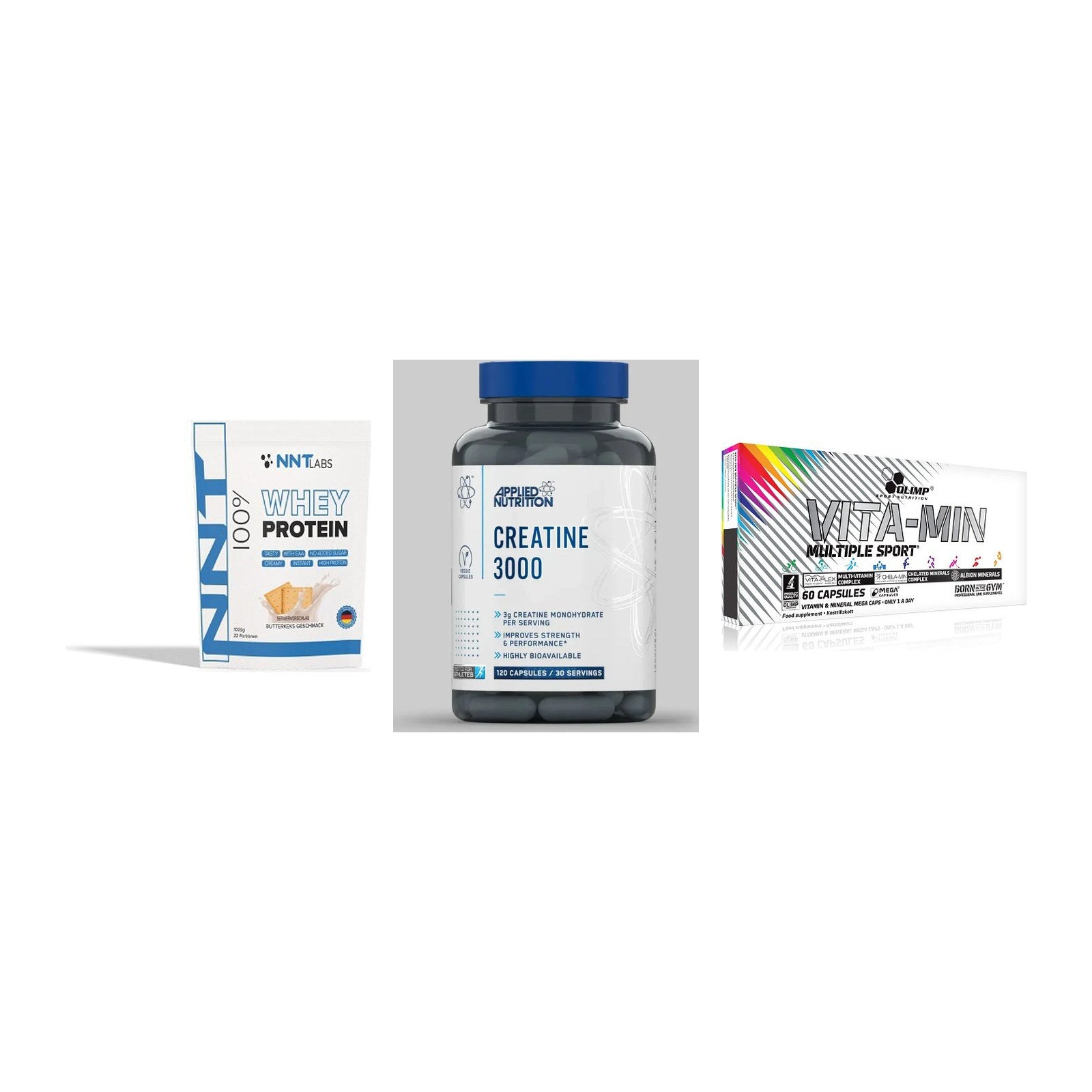 Einsteiger-Set: NNT Whey + Applied Nutritio + Olimp Vita-Min – alle enthaltenen Artikel