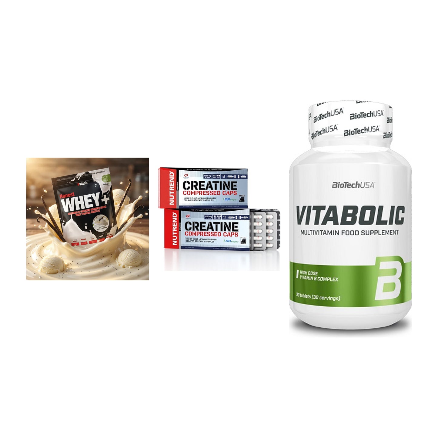 Einsteiger-Set: Sinob Honest + Nutrend Creatine + BioTech Vitaboli – alle enthaltenen Artikel