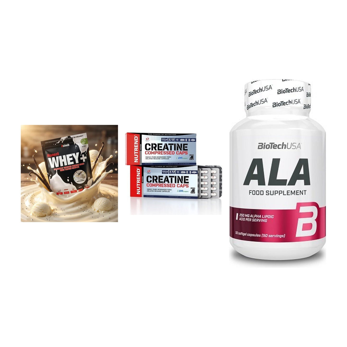 Einsteiger-Set: Sinob Honest + Nutrend Creatine + BioTech ALA – alle enthaltenen Artikel