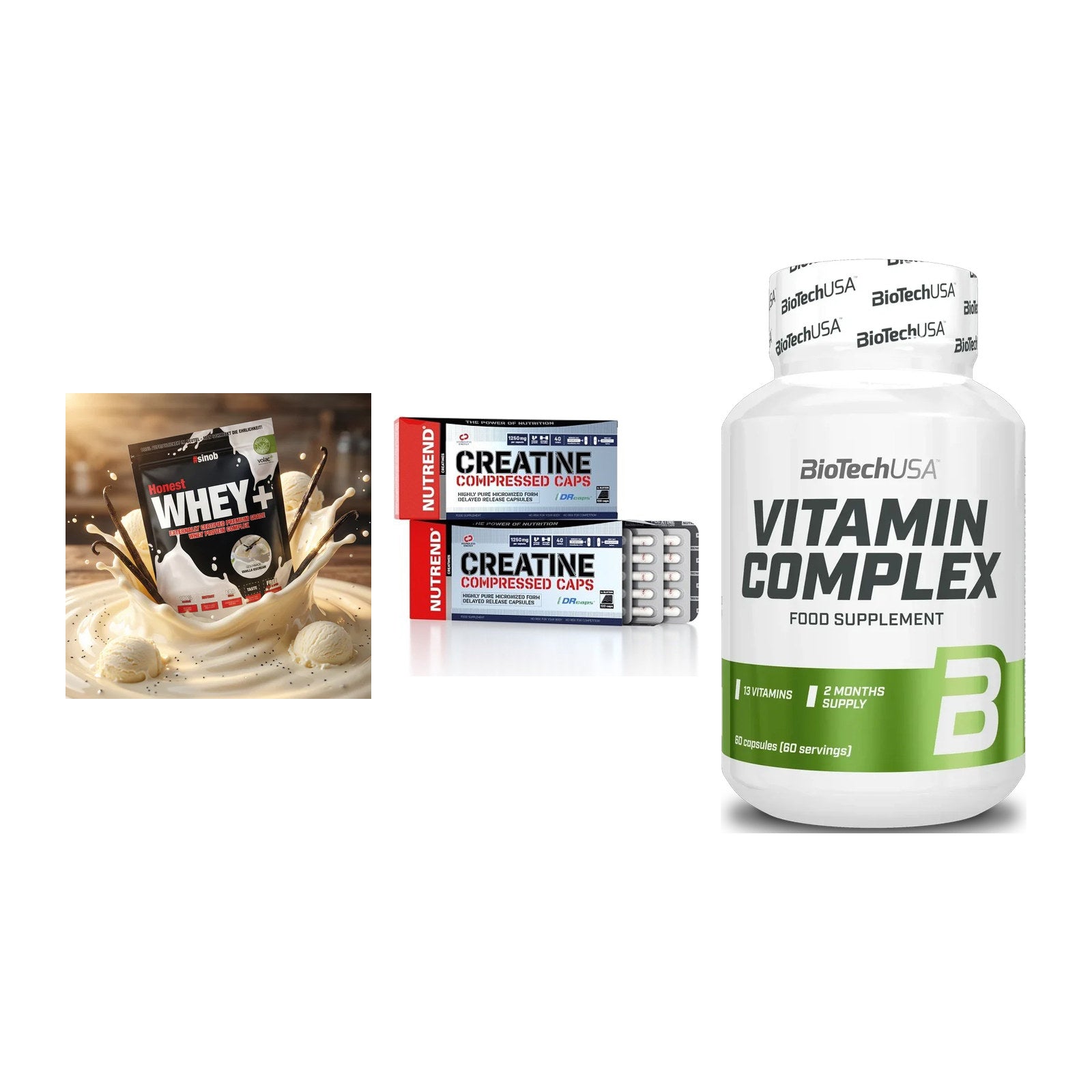 Einsteiger-Set: Sinob Honest + Nutrend Creatine + BioTech Vitamin – alle enthaltenen Artikel