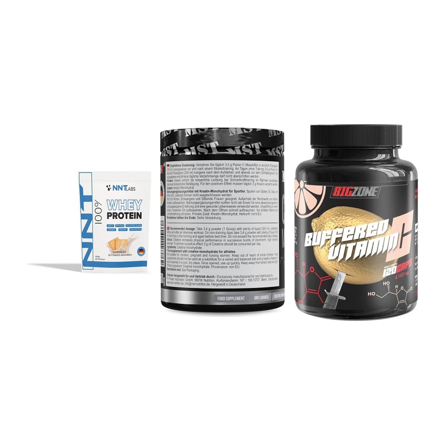 Einsteiger-Set: NNT Whey + MST Creatin + Big Zone Buffere – alle enthaltenen Artikel