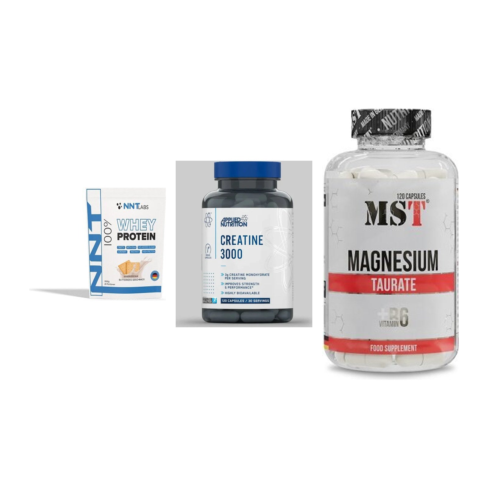 Einsteiger-Set: NNT Whey + Applied Nutritio + MST Magnesium – alle enthaltenen Artikel