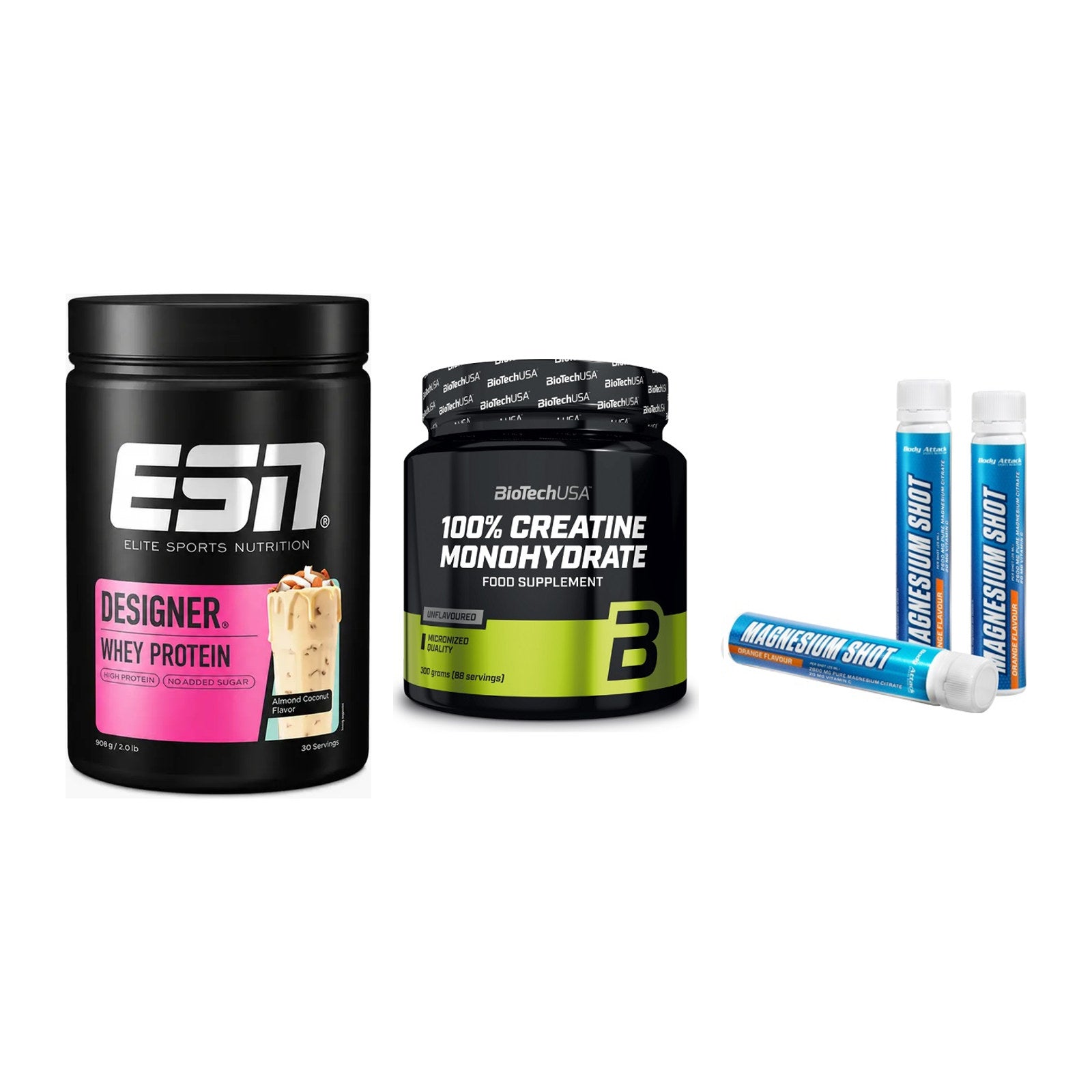 Einsteiger-Set: ESN Designer + BioTech Creatine + Body Attack – alle enthaltenen Artikel