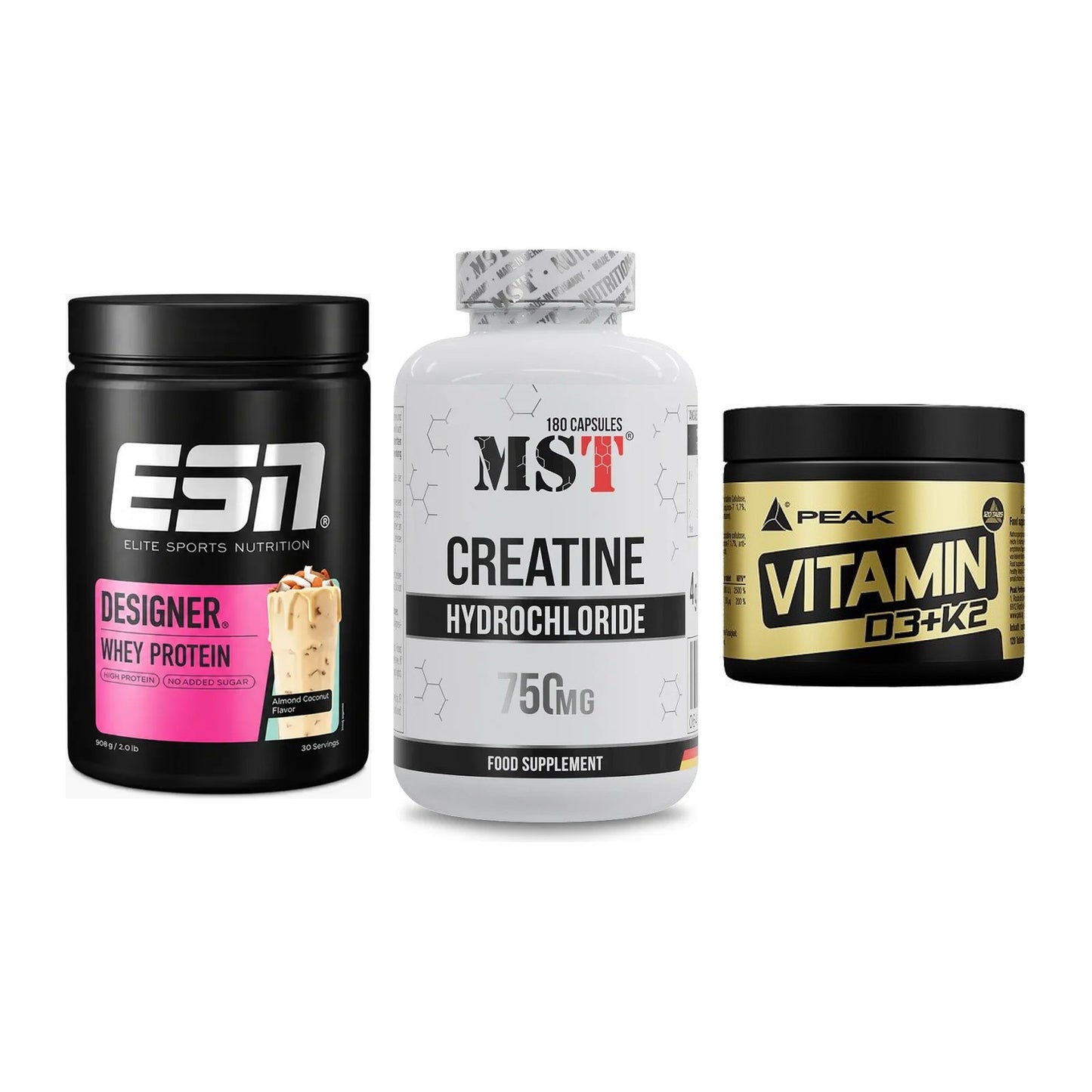 Einsteiger-Set: ESN Designer + MST Creatine HCL + Peak Vitamin – alle enthaltenen Artikel