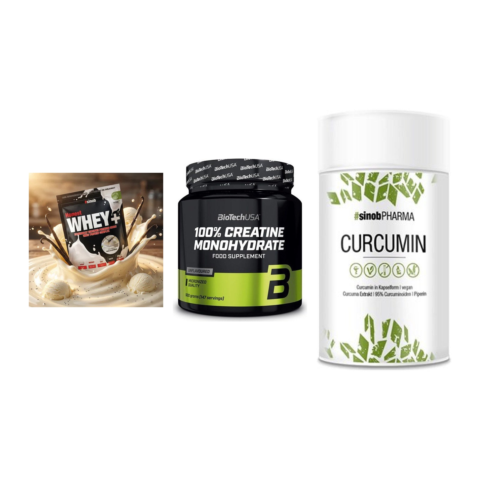 Einsteiger-Set: Sinob Honest + BioTech Creatine + Sinob Curcumin – alle enthaltenen Artikel