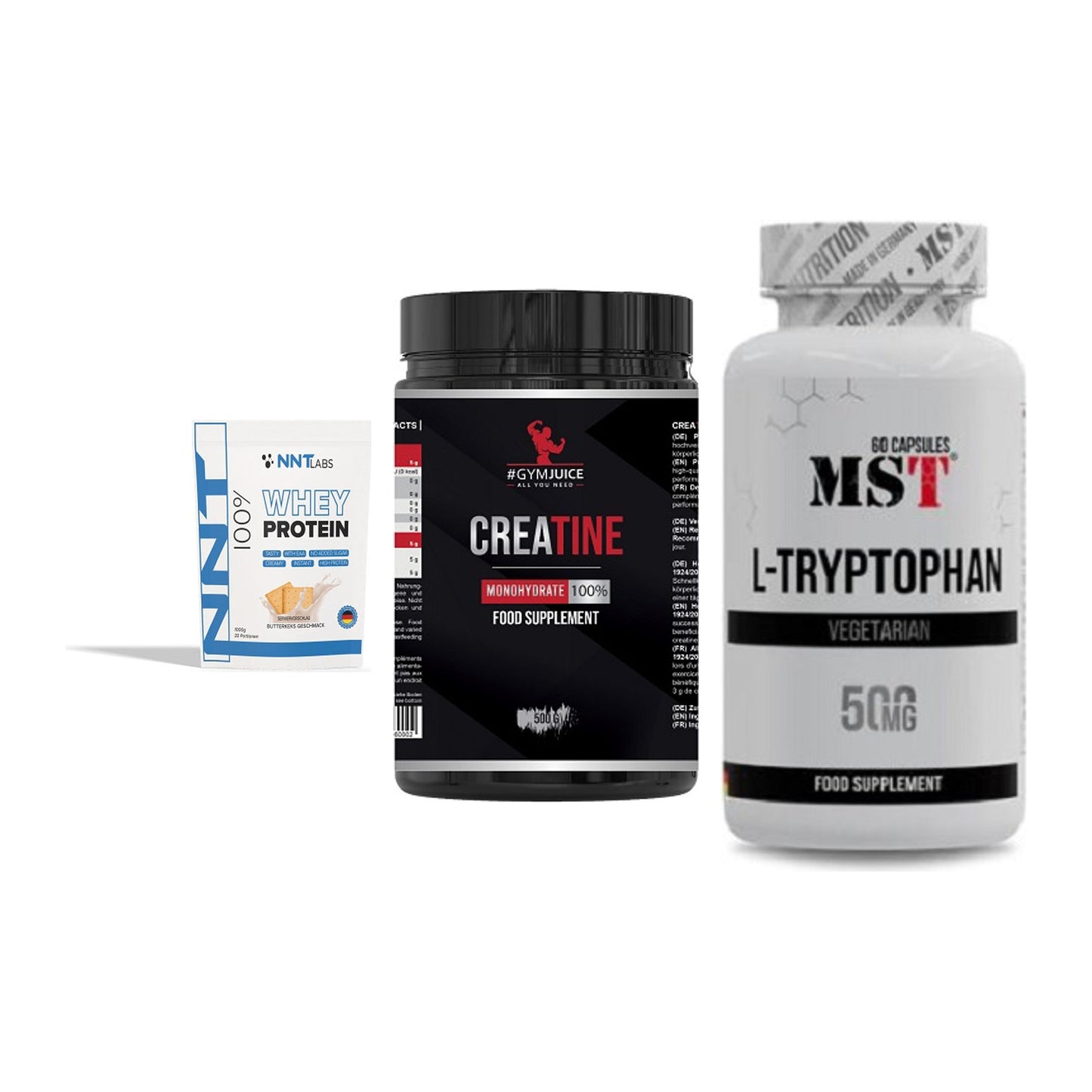 Einsteiger-Set: NNT Whey + #GYMJUICE + MST Tryptophan – alle enthaltenen Artikel