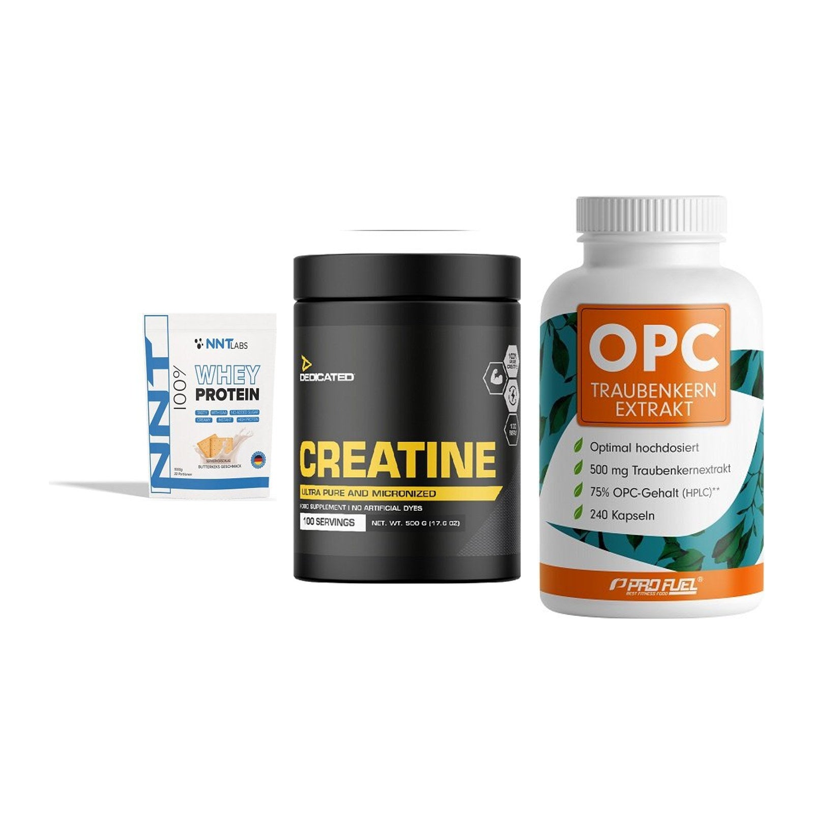 Einsteiger-Set: NNT Whey + Dedicated + ProFuel OPC – alle enthaltenen Artikel