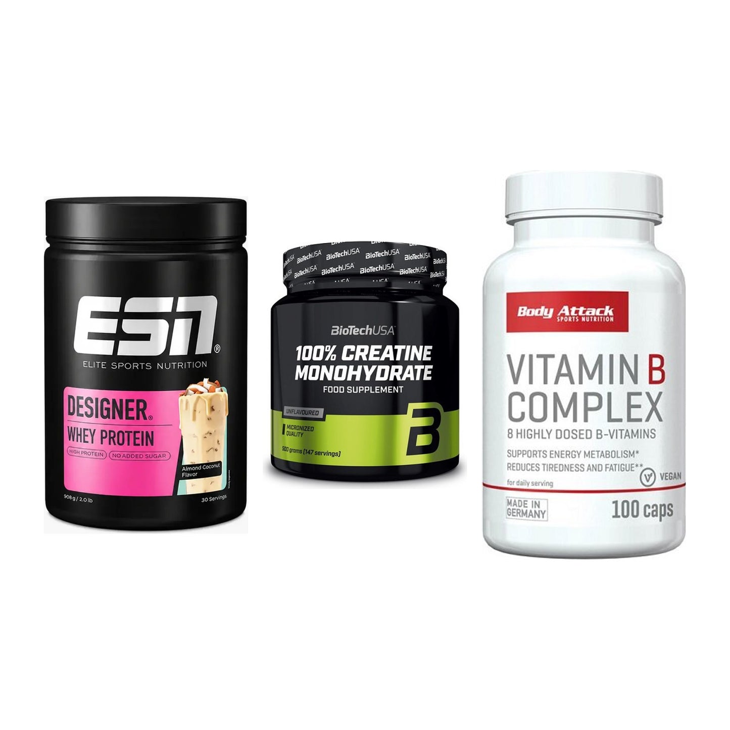 Einsteiger-Set: ESN Designer + BioTech Creatine + Body Attack – alle enthaltenen Artikel