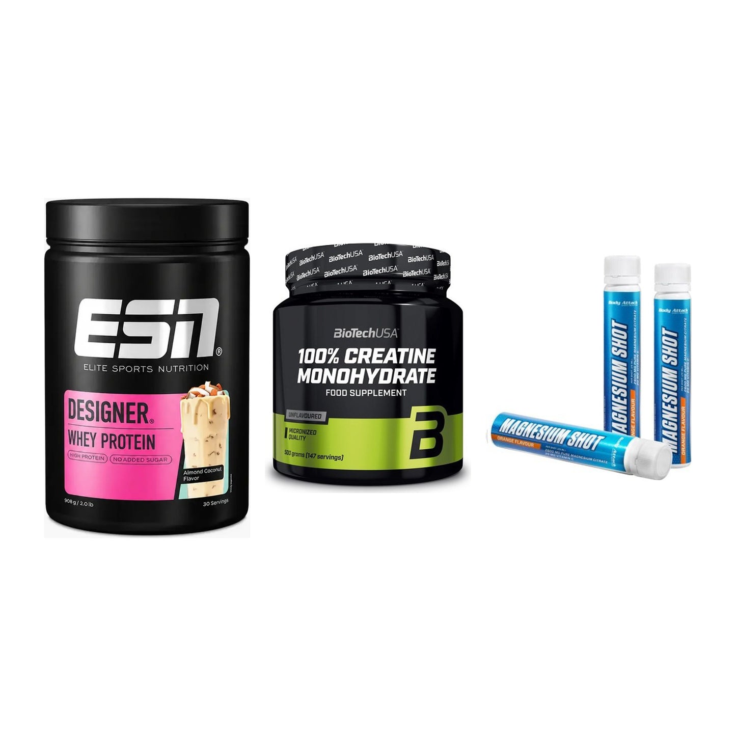 Einsteiger-Set: ESN Designer + BioTech Creatine + Body Attack – alle enthaltenen Artikel