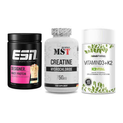 Einsteiger-Set: ESN Designer + MST Creatine HCL + Sinob Vitamin D3 – alle enthaltenen Artikel