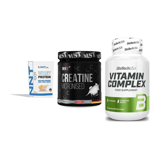Einsteiger-Set: NNT Whey + MST Creatin + BioTech Vitamin – alle enthaltenen Artikel