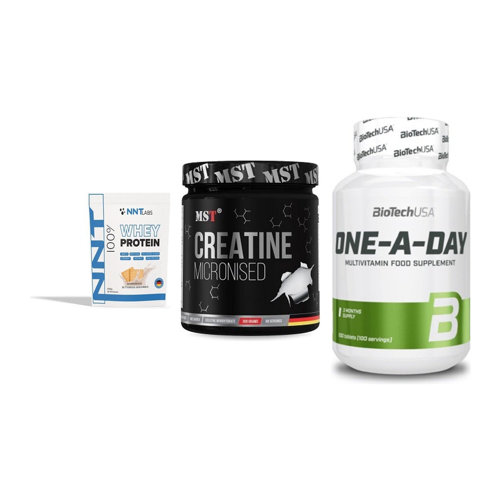 Einsteiger-Set: NNT Whey + MST Creatin + BioTech One A – alle enthaltenen Artikel