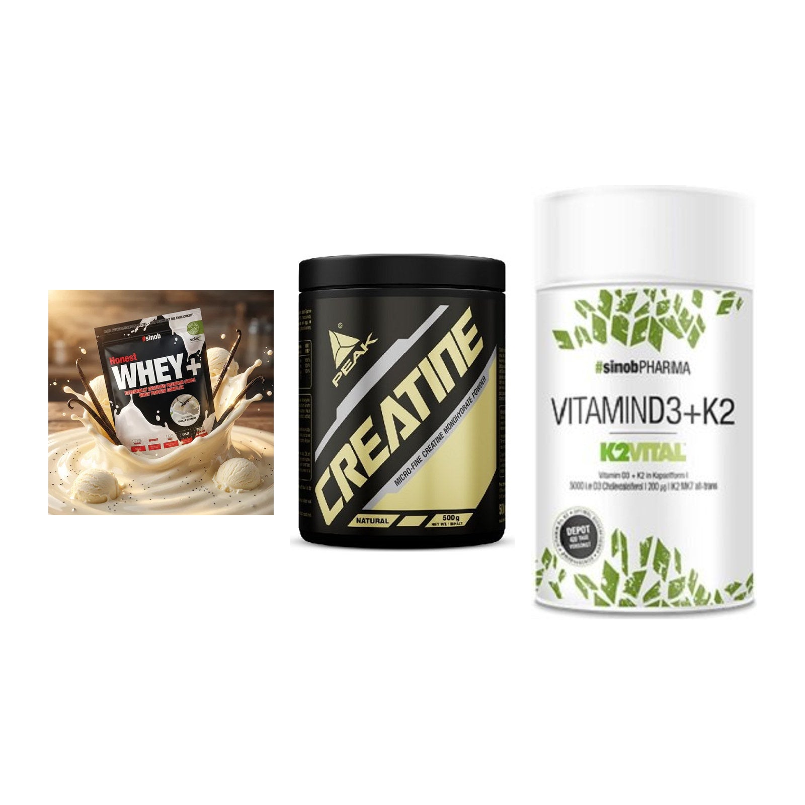 Einsteiger-Set: Sinob Honest + Peak Creatin + Sinob Vitamin D3 – alle enthaltenen Artikel