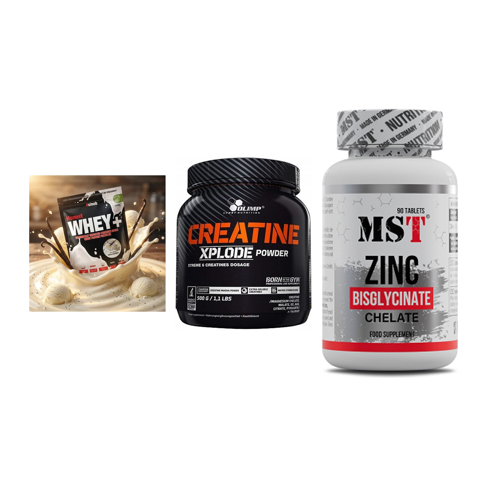 Einsteiger-Set: Sinob Honest + Olimp Creatine + MST Zinc Chelate – alle enthaltenen Artikel