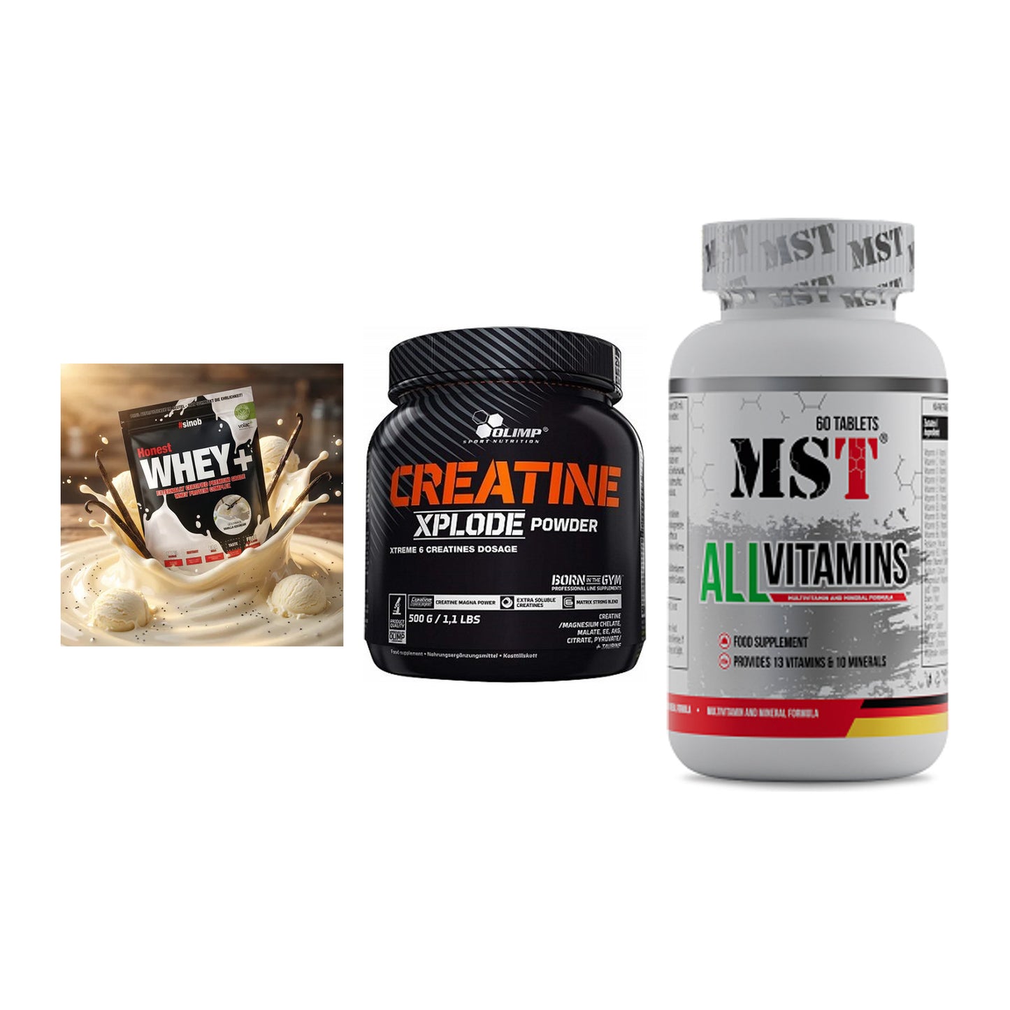 Einsteiger-Set: Sinob Honest + Olimp Creatine + MST All Vitamins – alle enthaltenen Artikel