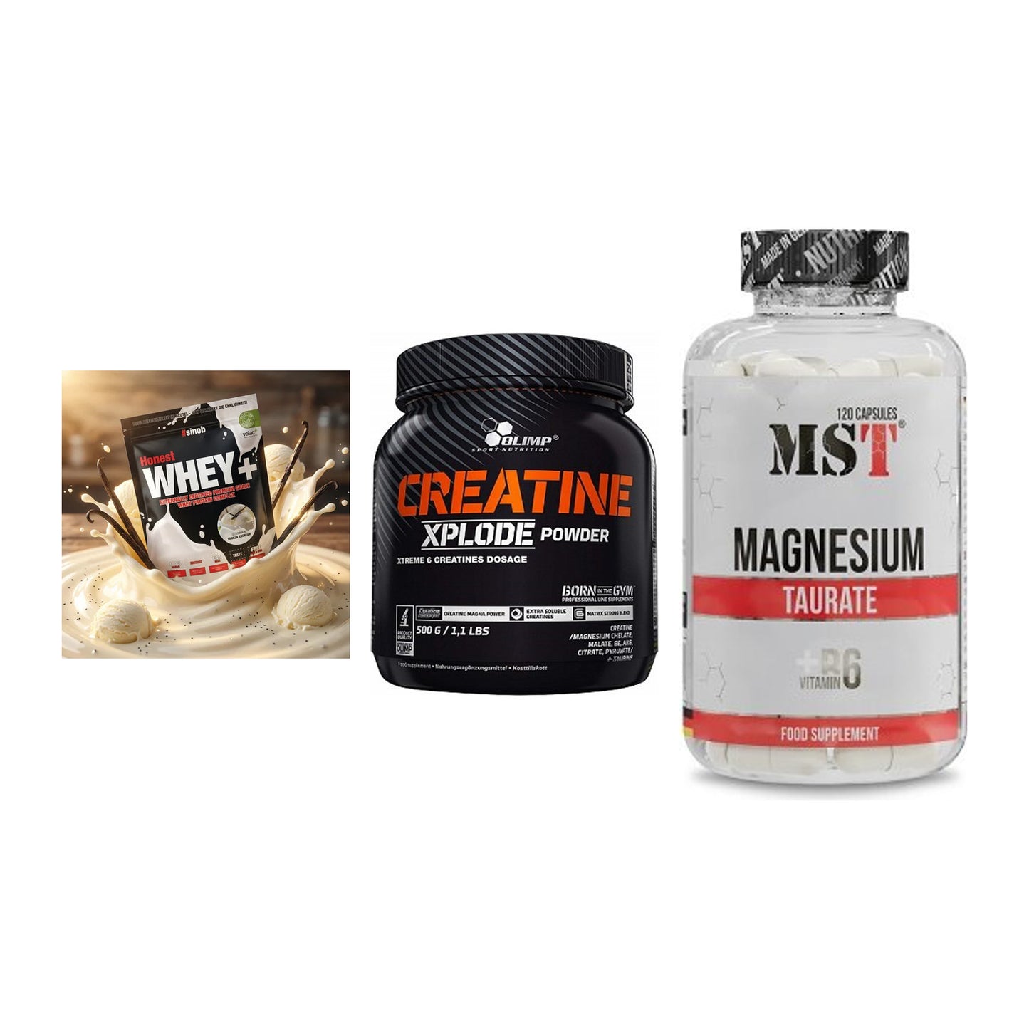 Einsteiger-Set: Sinob Honest + Olimp Creatine + MST Magnesium – alle enthaltenen Artikel