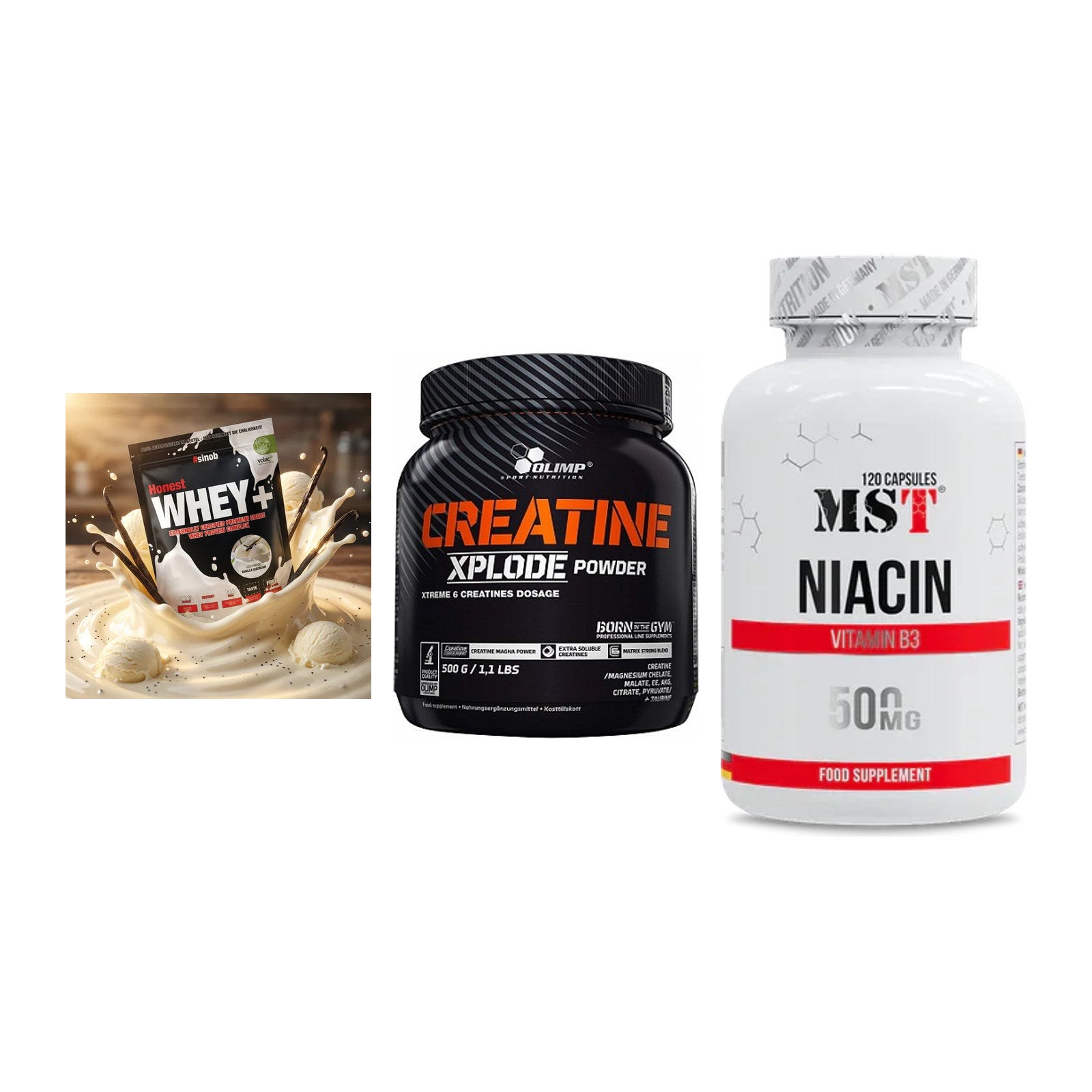 Einsteiger-Set: Sinob Honest + Olimp Creatine + MST Niacin – alle enthaltenen Artikel