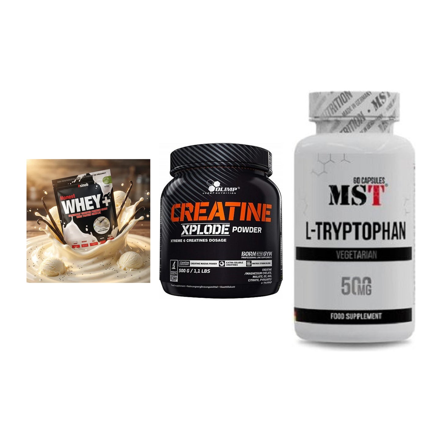Einsteiger-Set: Sinob Honest + Olimp Creatine + MST Tryptophan – alle enthaltenen Artikel
