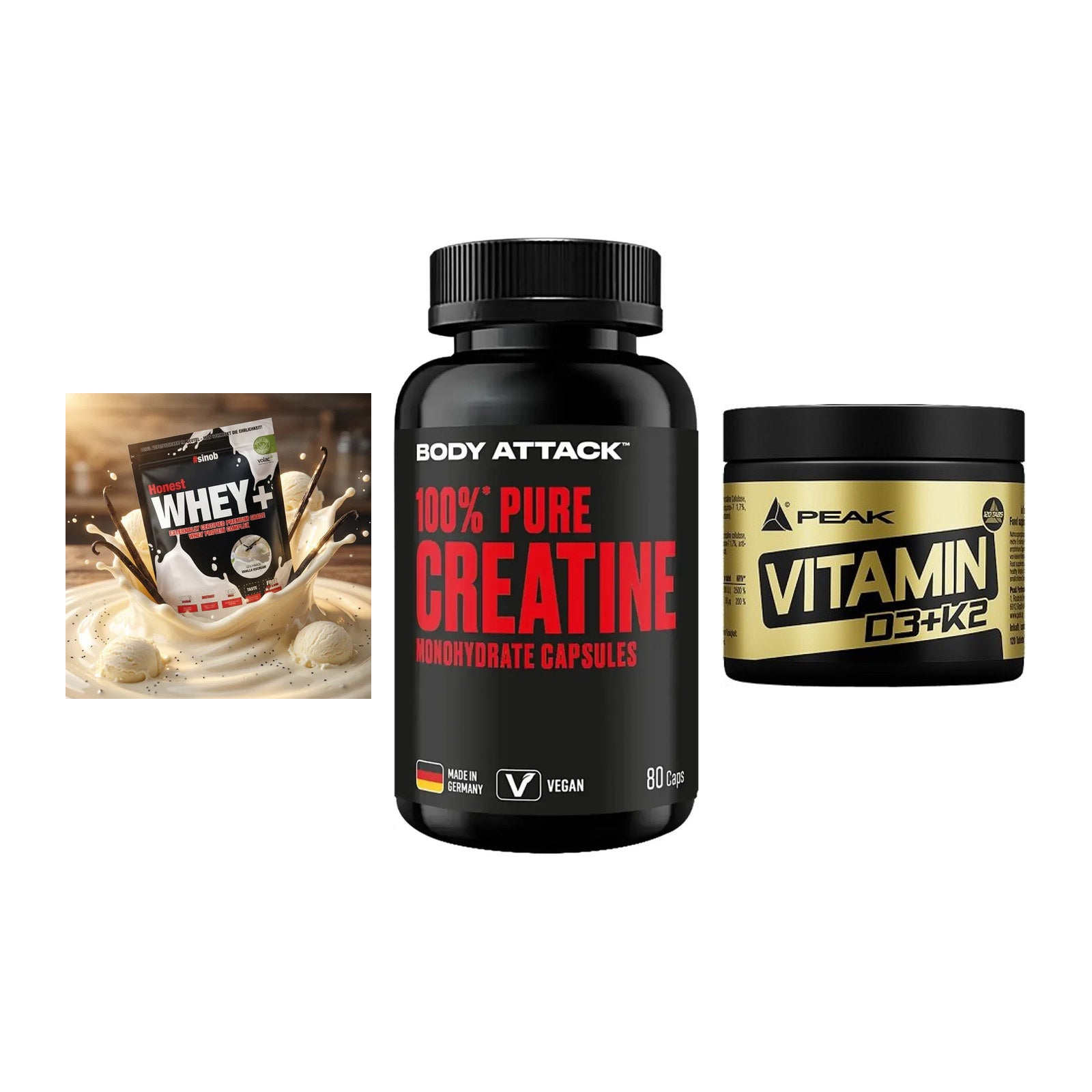 Einsteiger-Set: Sinob Honest + Body Attack 100% + Peak Vitamin – alle enthaltenen Artikel