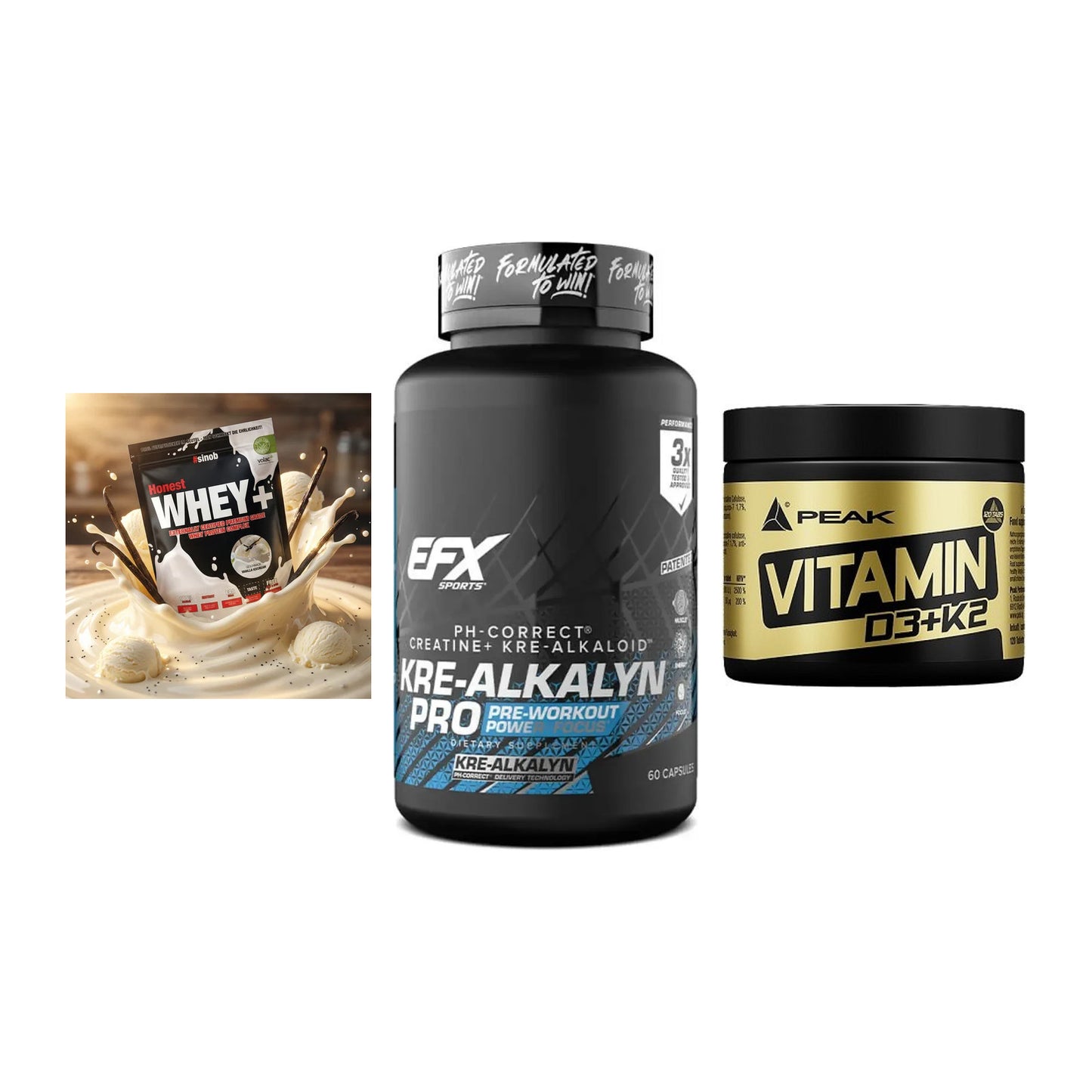 Einsteiger-Set: Sinob Honest + EFX Kre-Alkalyn + Peak Vitamin – alle enthaltenen Artikel