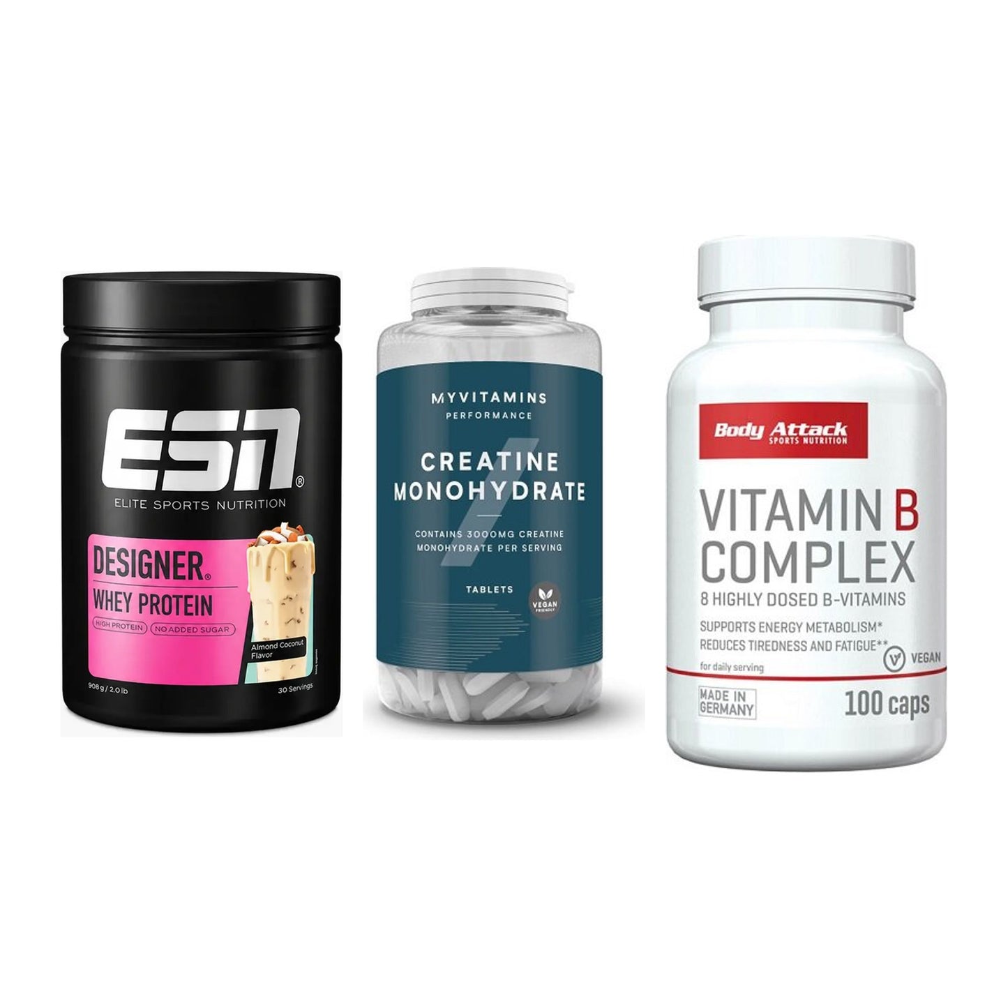 Einsteiger-Set: ESN Designer + MyProtein + Body Attack – alle enthaltenen Artikel