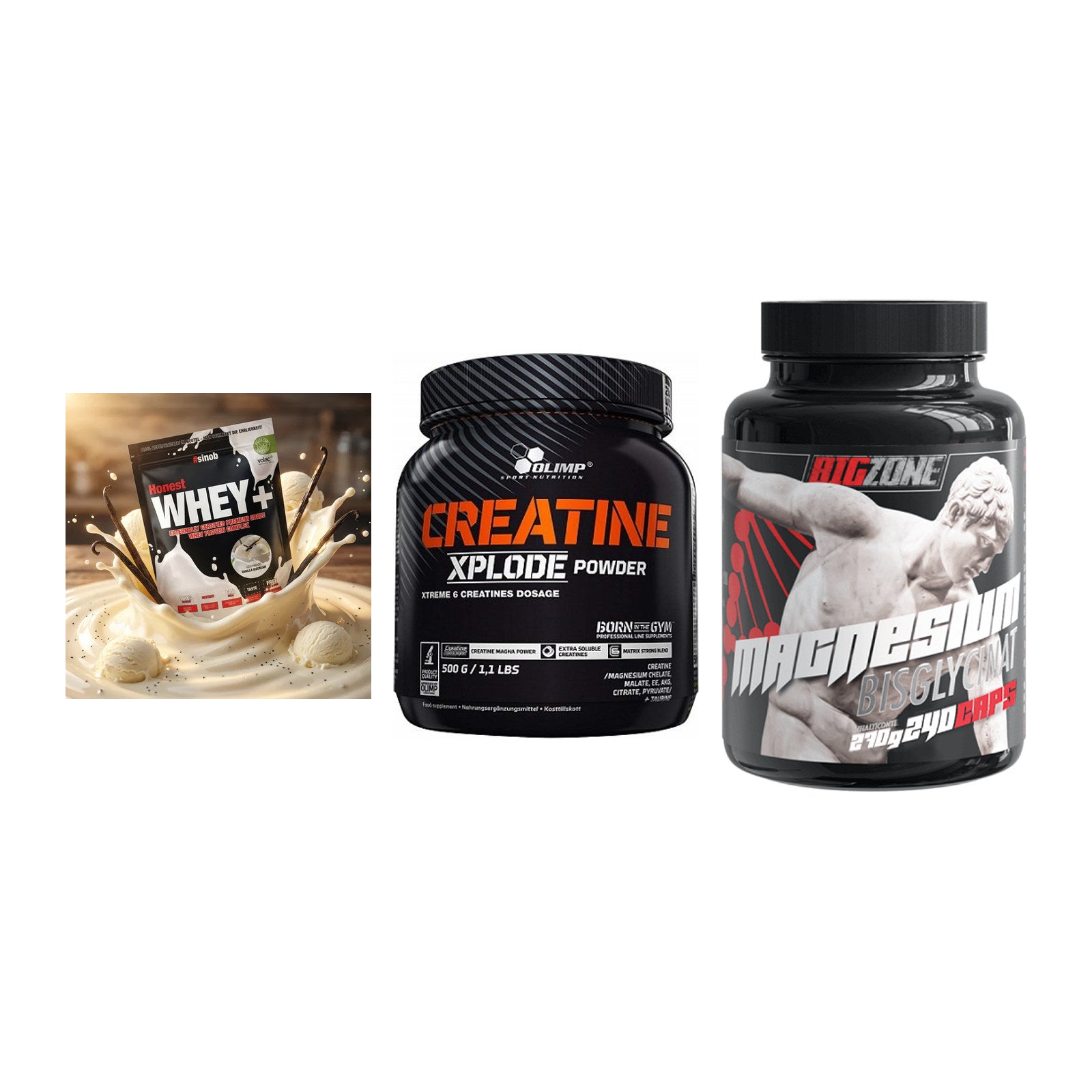 Einsteiger-Set: Sinob Honest + Olimp Creatine + Big Zone Magnesi – alle enthaltenen Artikel
