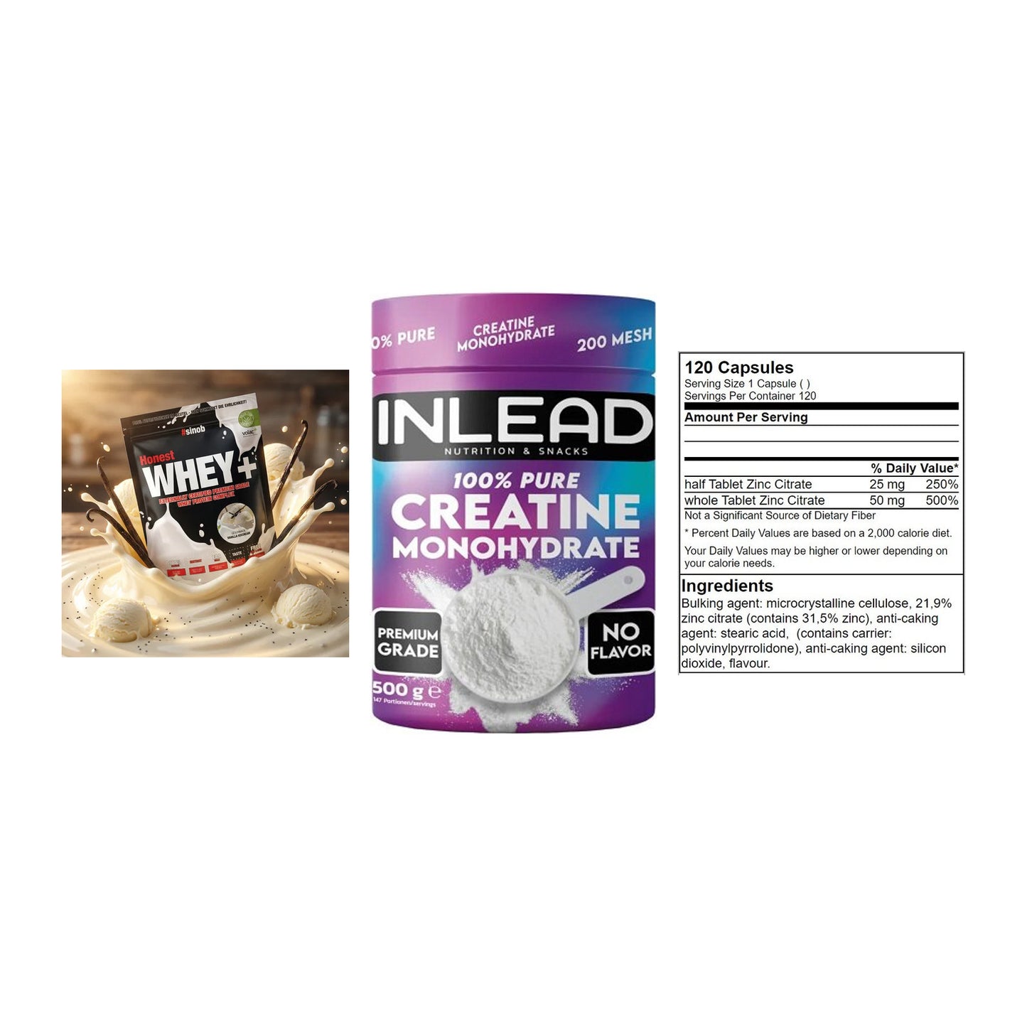 Einsteiger-Set: Sinob Honest + INLEAD Creatine + GN Zinc Citrate – alle enthaltenen Artikel