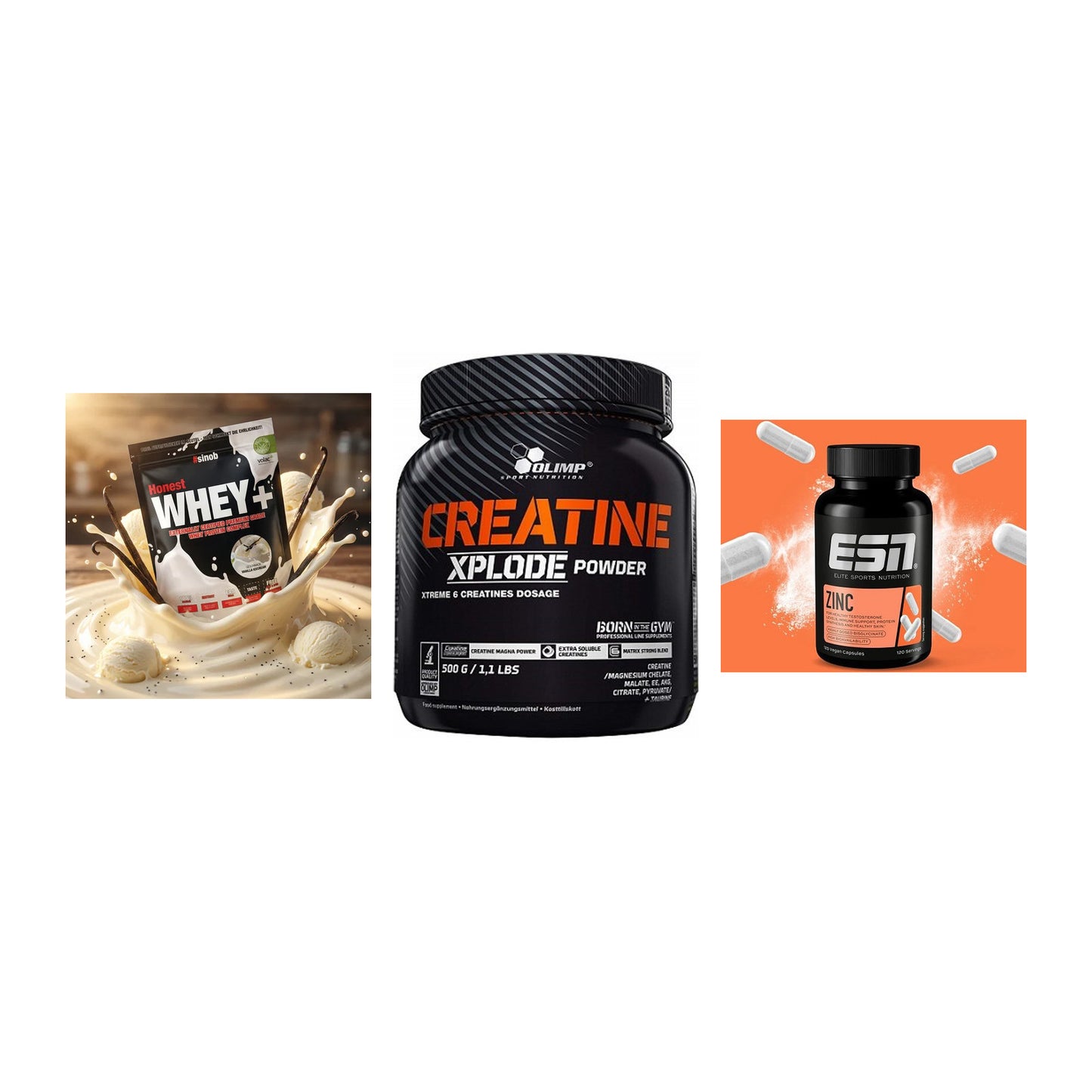 Einsteiger-Set: Sinob Honest + Olimp Creatine + ESN Zinc – alle enthaltenen Artikel