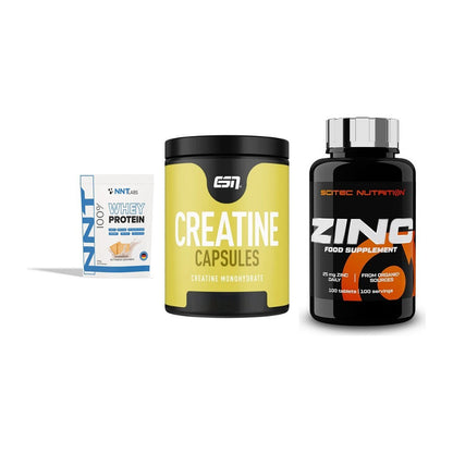 Einsteiger-Set: NNT Whey + ESN Ultrapure Creatine + Scitec Zinc – alle enthaltenen Artikel