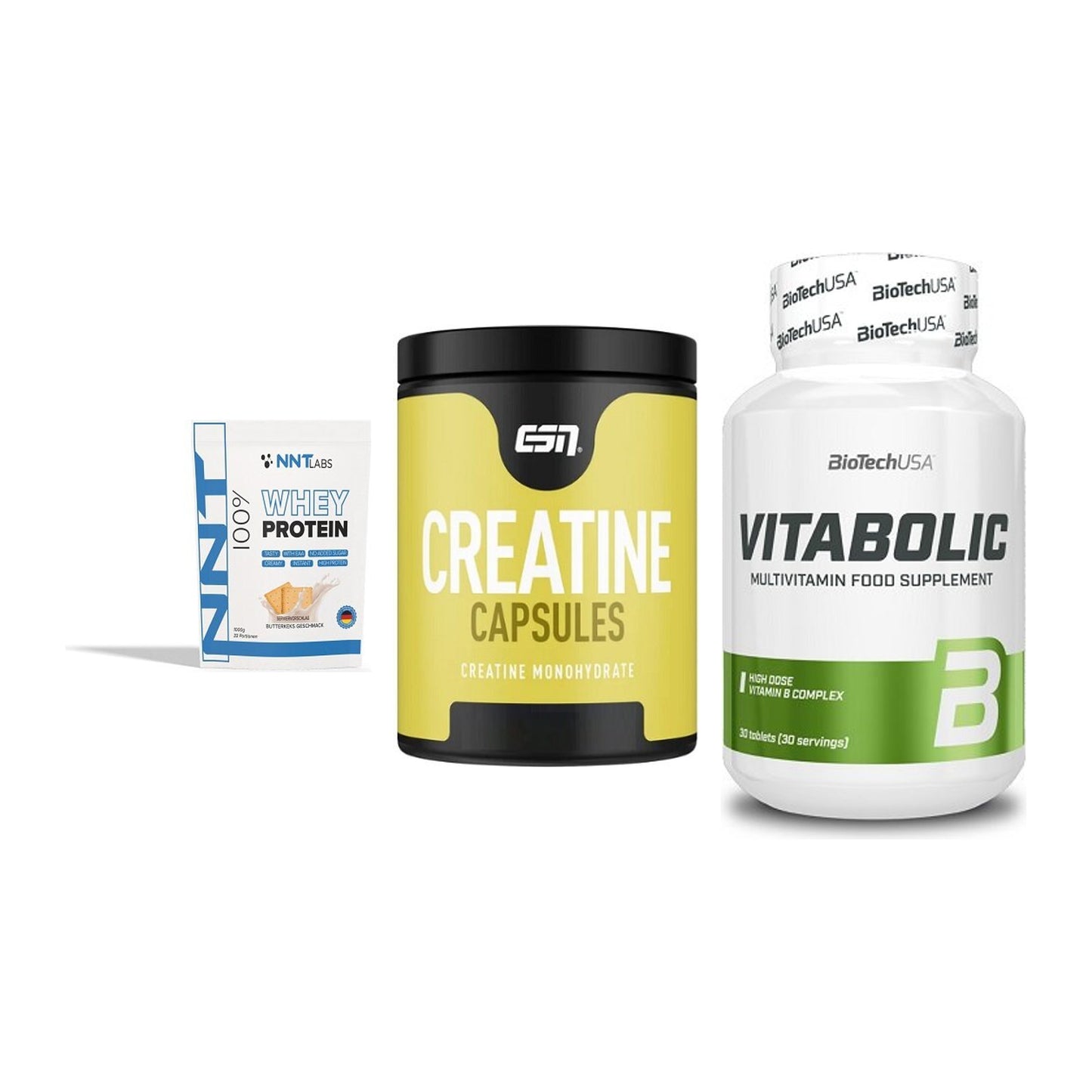 Einsteiger-Set: NNT Whey + ESN Ultrapure + BioTech Vitaboli – alle enthaltenen Artikel