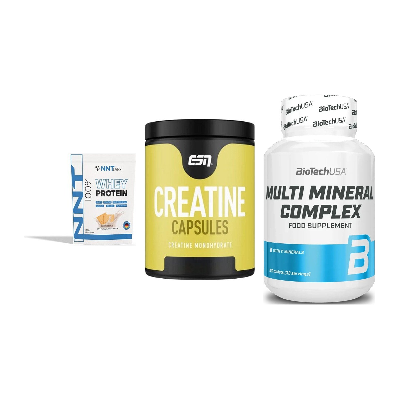 Einsteiger-Set: NNT Whey + ESN Ultrapure + BioTech Multi – alle enthaltenen Artikel