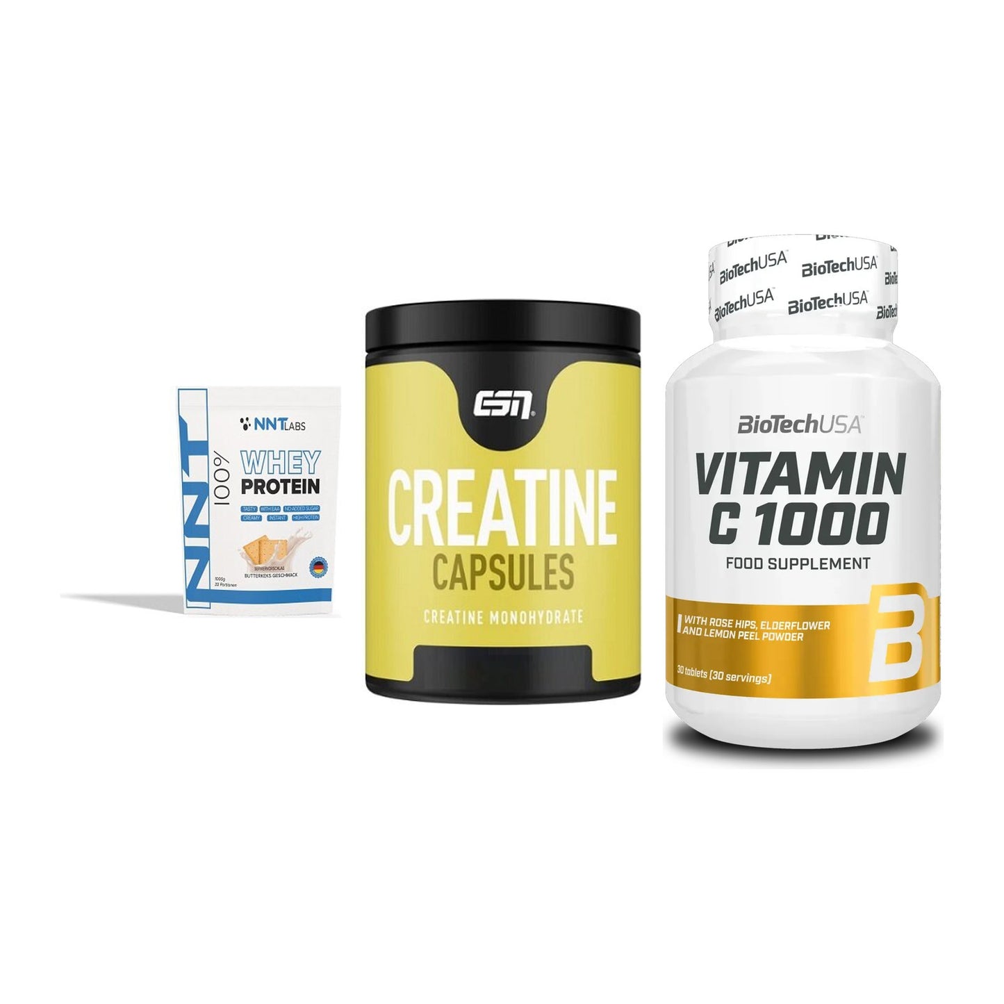 Einsteiger-Set: NNT Whey + ESN Ultrapure + BioTech Vitamin – alle enthaltenen Artikel