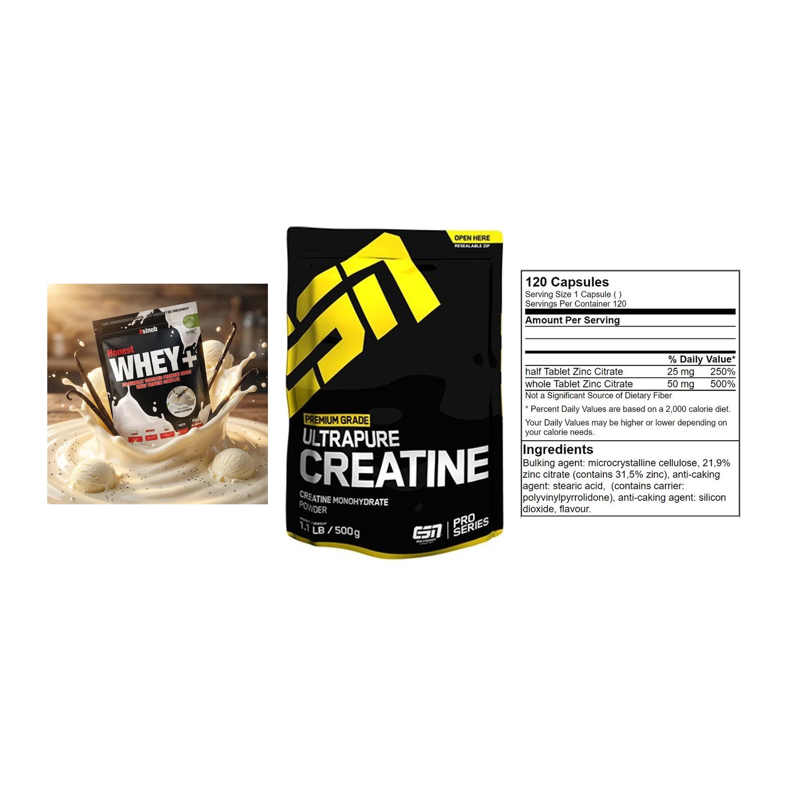 Einsteiger-Set: Sinob Honest + ESN Ultrapure + GN Zinc Citrate – alle enthaltenen Artikel