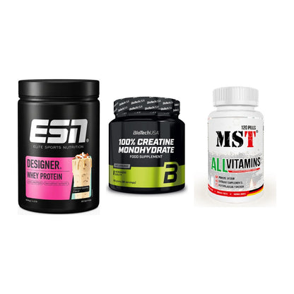 Einsteiger-Set: ESN Designer + BioTech Creatine + MST All Vitamins – alle enthaltenen Artikel