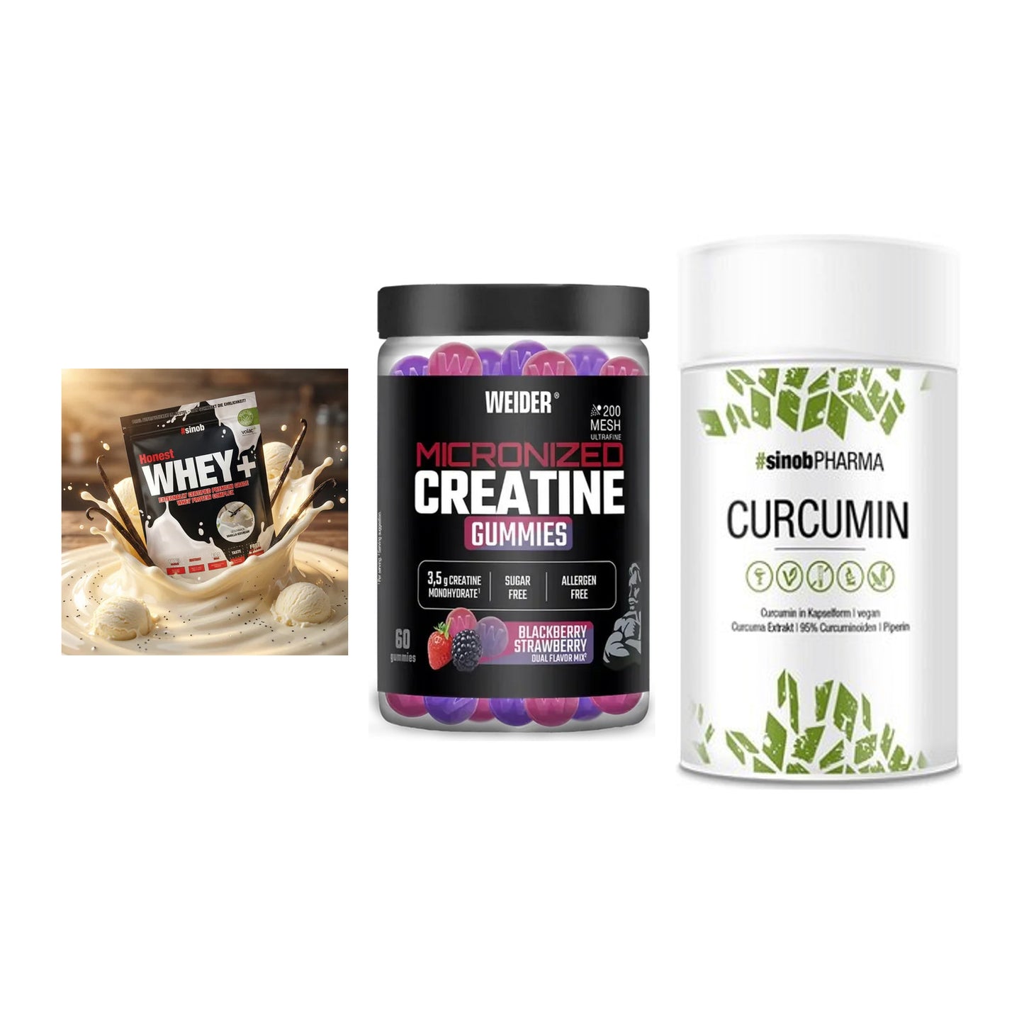 Einsteiger-Set: Sinob Honest + Weider Micronize + Sinob Curcumin – alle enthaltenen Artikel