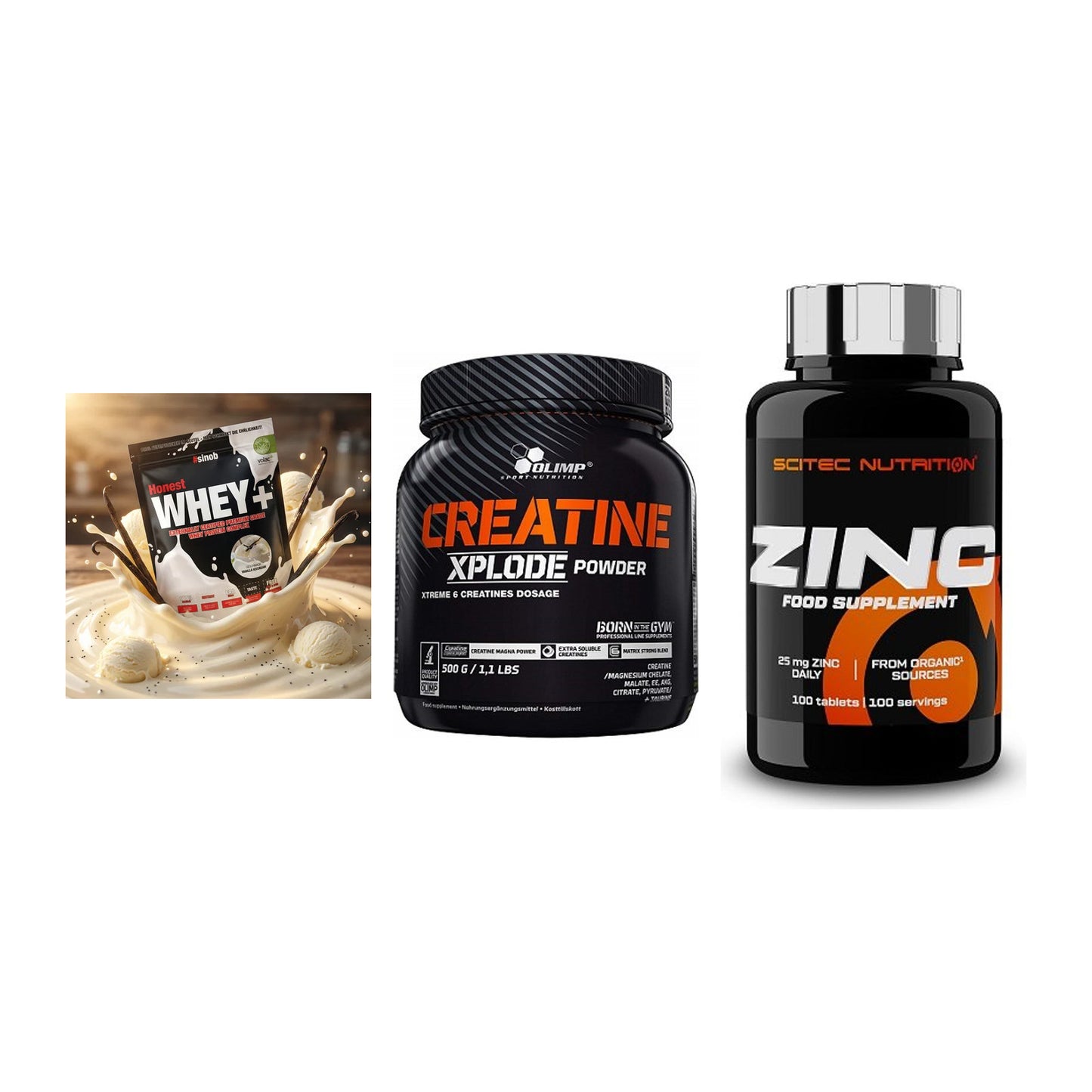 Einsteiger-Set: Sinob Honest + Olimp Creatine + Scitec Zinc – alle enthaltenen Artikel