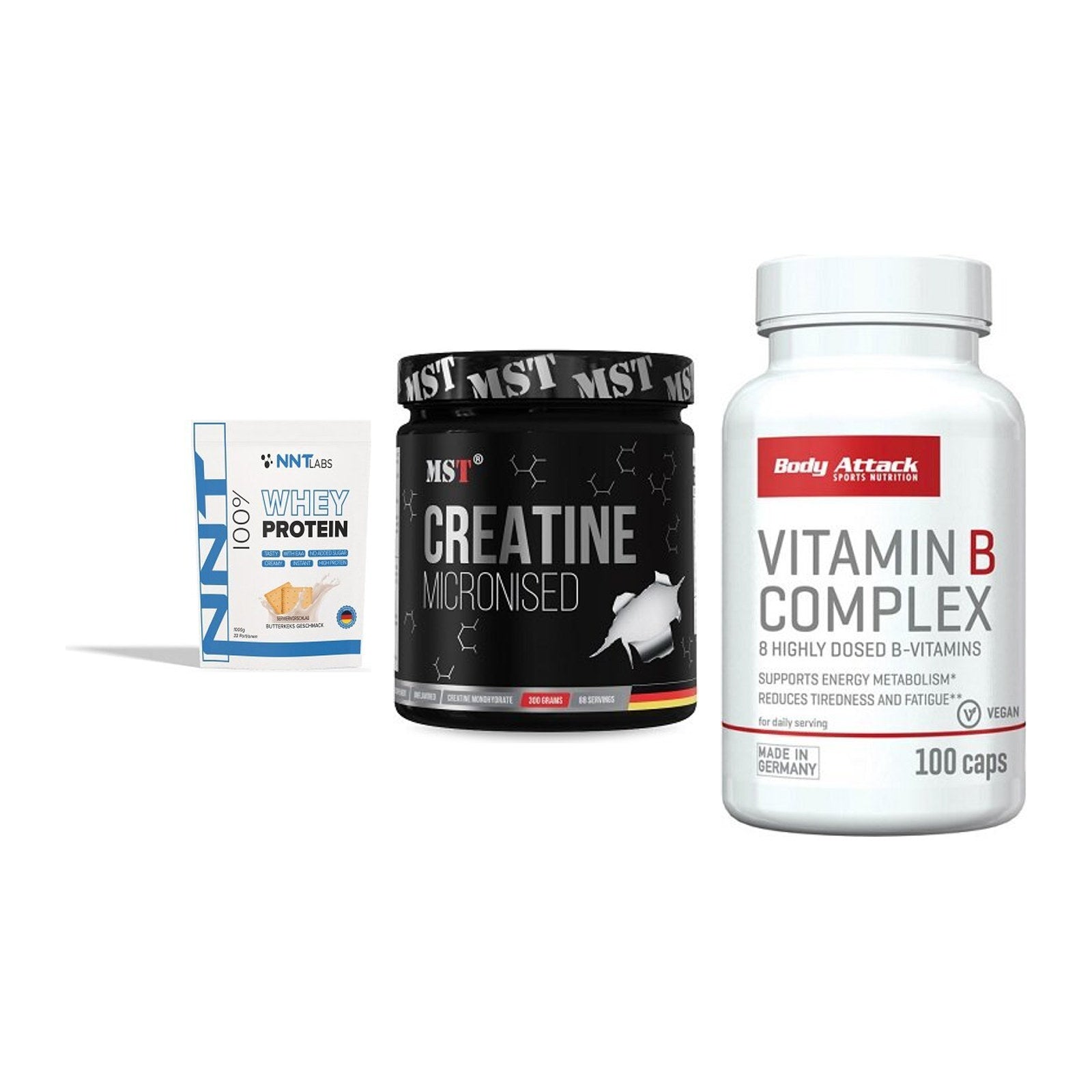 Einsteiger-Set: NNT Whey + MST Creatin + Body Attack – alle enthaltenen Artikel