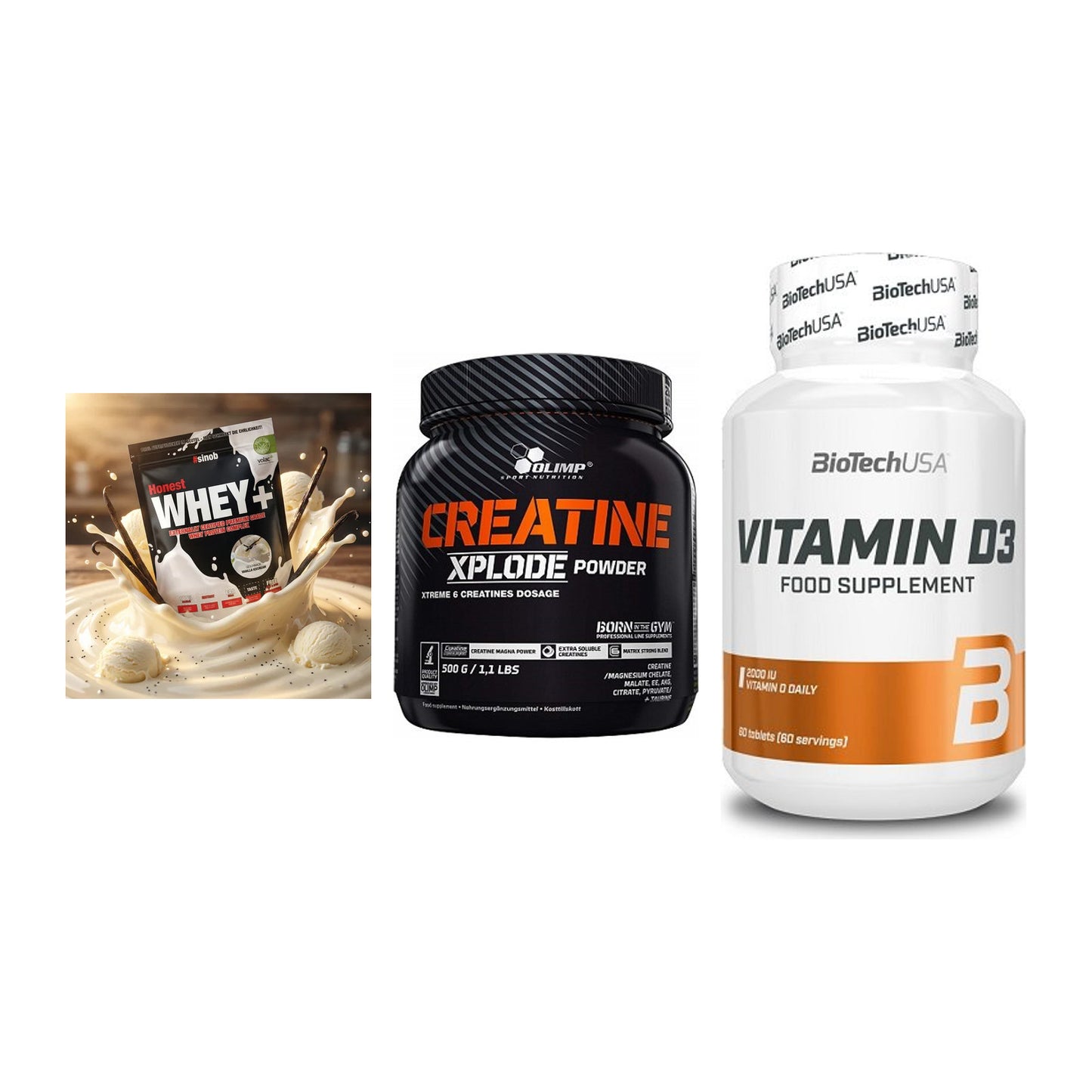 Einsteiger-Set: Sinob Honest + Olimp Creatine + BioTech Vitamin – alle enthaltenen Artikel