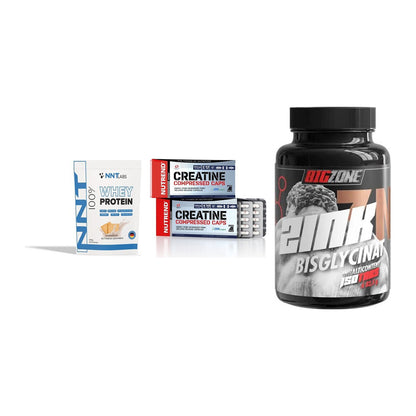 Einsteiger-Set: NNT Whey + Nutrend Creatine + Big Zone Zink – alle enthaltenen Artikel